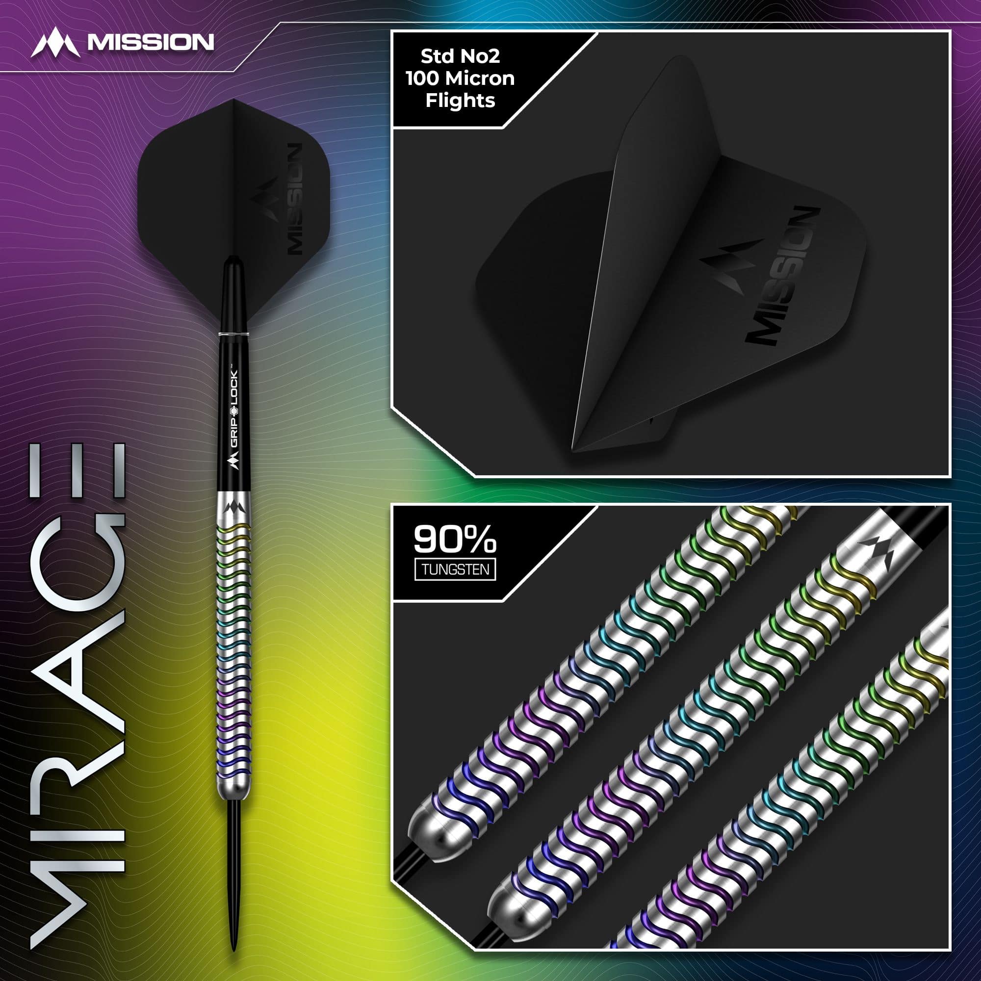 Freccette in acciaio Mission Mirage Mission Mirage Steeldarts sind präzise gefertigte Steeldarts. Das Foto zeigt das Produkt in Detailansicht.