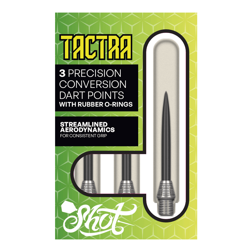 Punti di conversione Shot Tactra - 34 mm Hier sieht man die Shot Tactra Conversion Points - 34 mm. Sie bieten eine praktische Lösung für Dartspieler, die flexibel wechseln möchten.