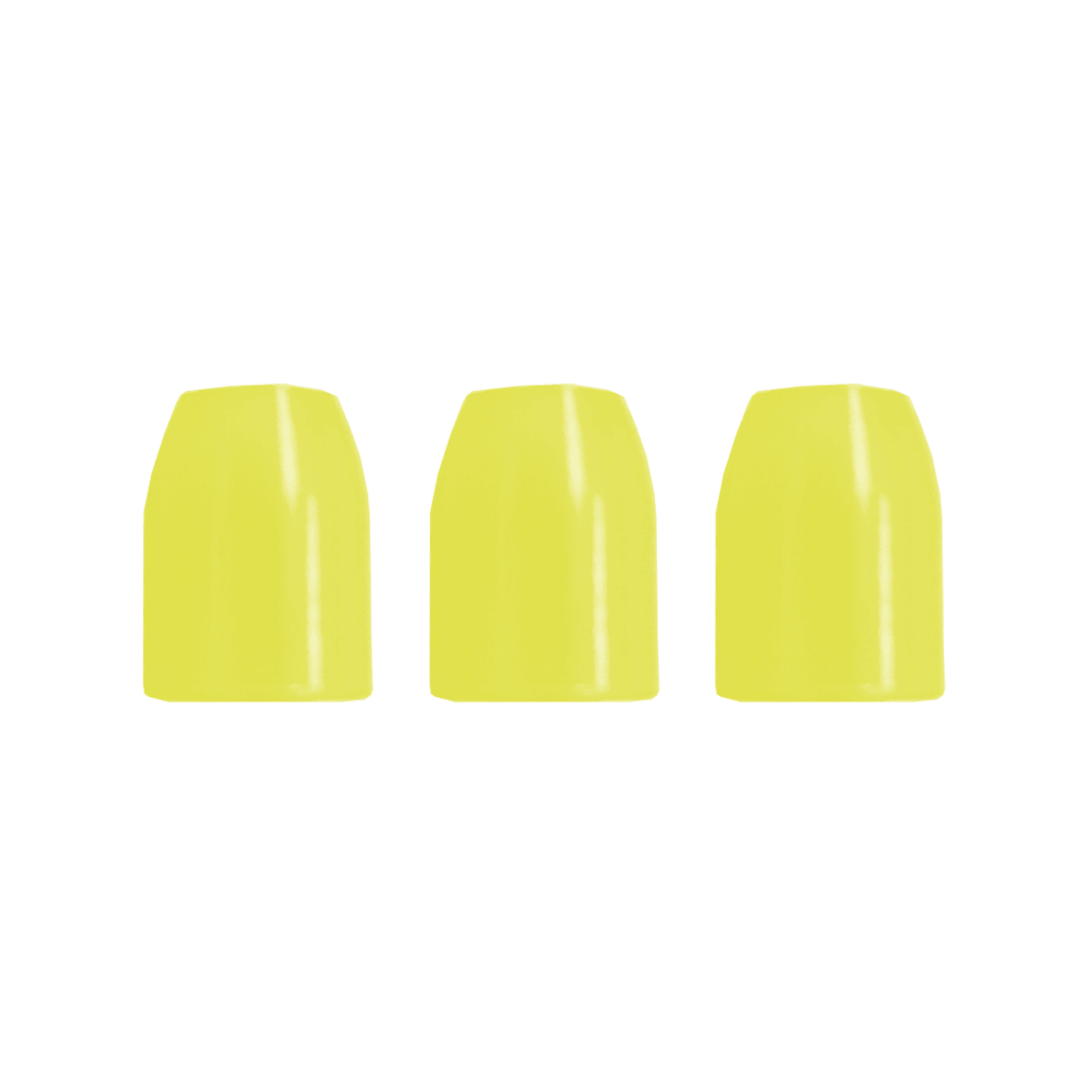 L-Style Champagne Ringe Das Bild zeigt drei gelbe Kunststoffringe, die nebeneinander angeordnet sind. Sie haben eine glatte, glänzende Oberfläche.