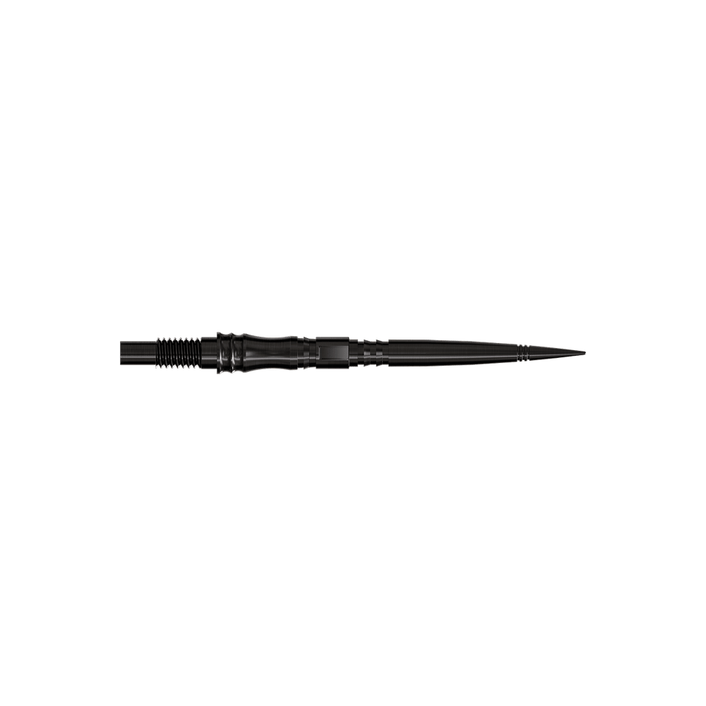 Harrows Quick Point Apex Axis Elite Series Dartspitzen - Schwarz Apex Axis Black Elite Serie Dartspitzen in 30mm sind zu sehen. Sie haben eine dunkle Oberfläche.