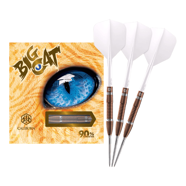 Caliburn Big Cats Lion freccette in acciaio Das Bild zeigt ein vollständiges Set Caliburn Big Cats Lion Steeldarts. Die Darts sind in voller Länge sichtbar.
