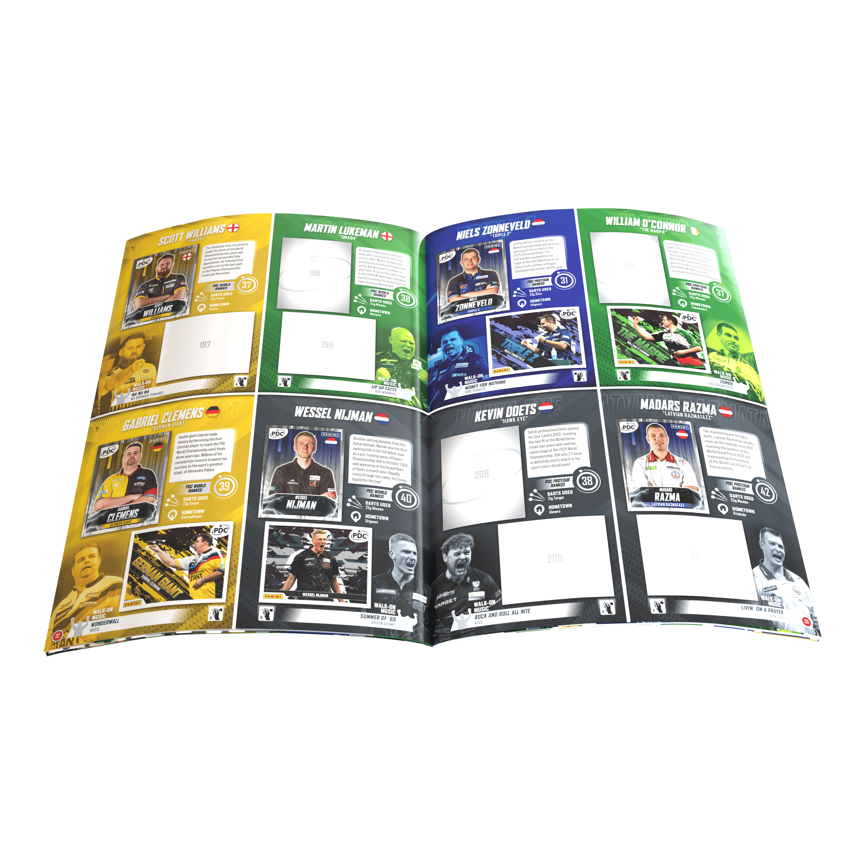 Panini PDC World Darts Championship 2025/26 - Album da collezione con copertina rigida e adesivi ufficiali Das Bild zeigt das Panini PDC World Darts Championship 2025/26 - Official Sticker Hardcover Sammelalbum. Es ist ideal zum Sammeln und Aufbewahren von Dart-Stickern.