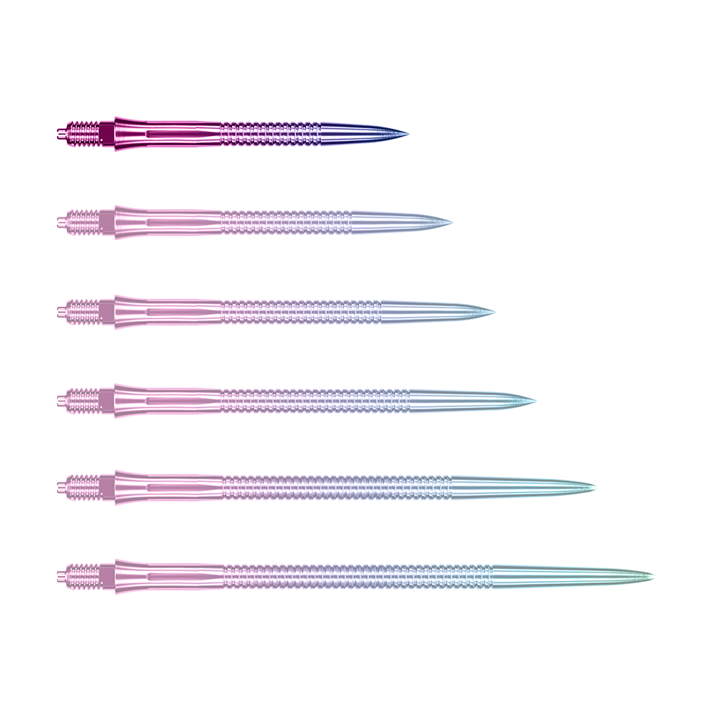 Punte per freccette Caliburn EZ-EVO - Scanalate - Arcobaleno Das Bild zeigt eine einzelne EVO205 Caliburn EZ-EVO Dartspitze Grooved Rainbow 28mm. Die Spitze hat eine auffällige Regenbogenfarbe und eine gerillte Oberfläche.