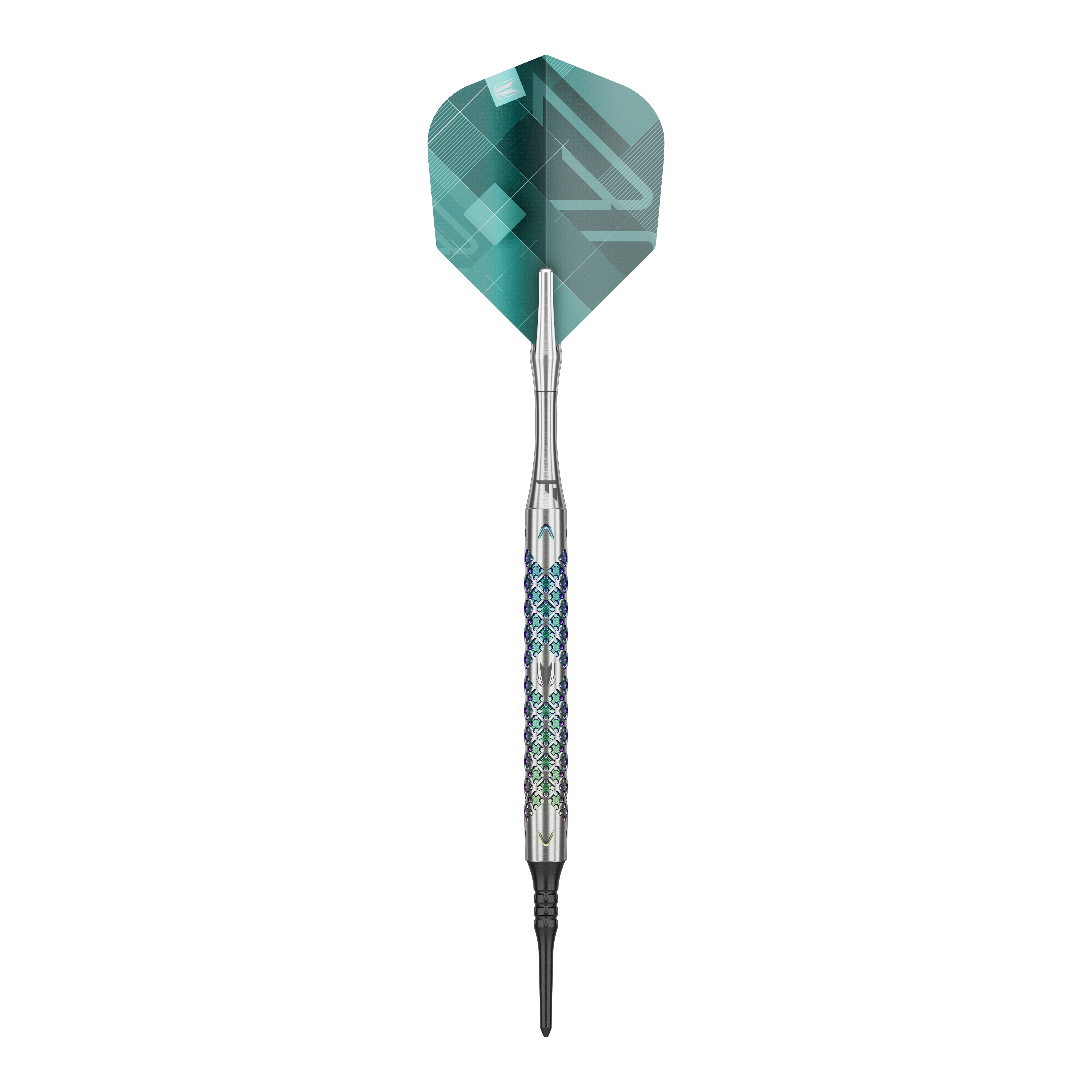 Target Rove 10 freccette morbide Ein einzelner Target Rove 10 Softdart ist im Bild zu sehen. Die Oberfläche und Konturen sind gut zu erkennen.