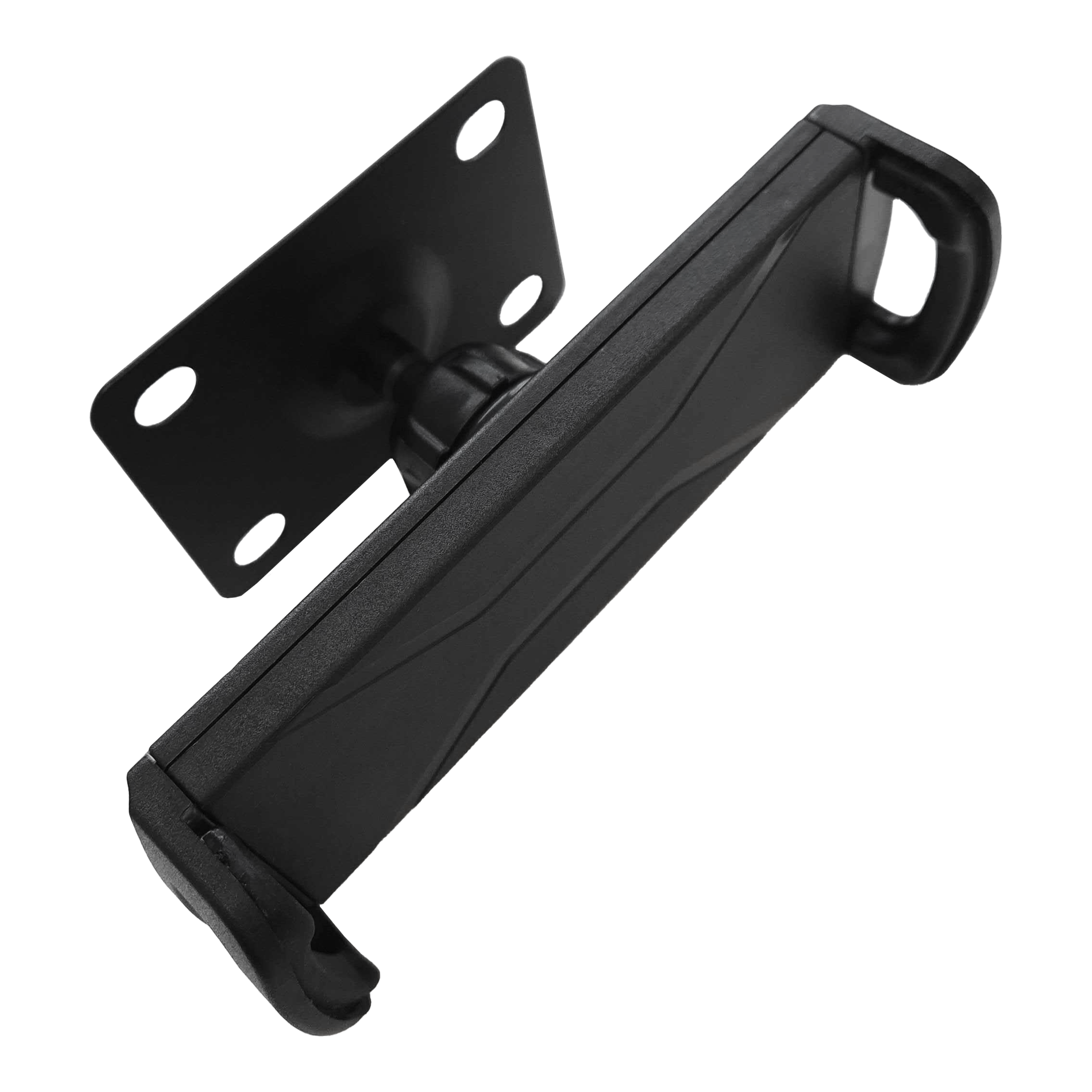 Supporto da parete per tablet McDart TABSteady Die Abbildung zeigt die McDart TABSteady Tablet Wandhalterung in schwarzer Farbe. Die Halterung verfügt über eine stabile Montageplatte und verstellbare Haltearme für Tablets.
