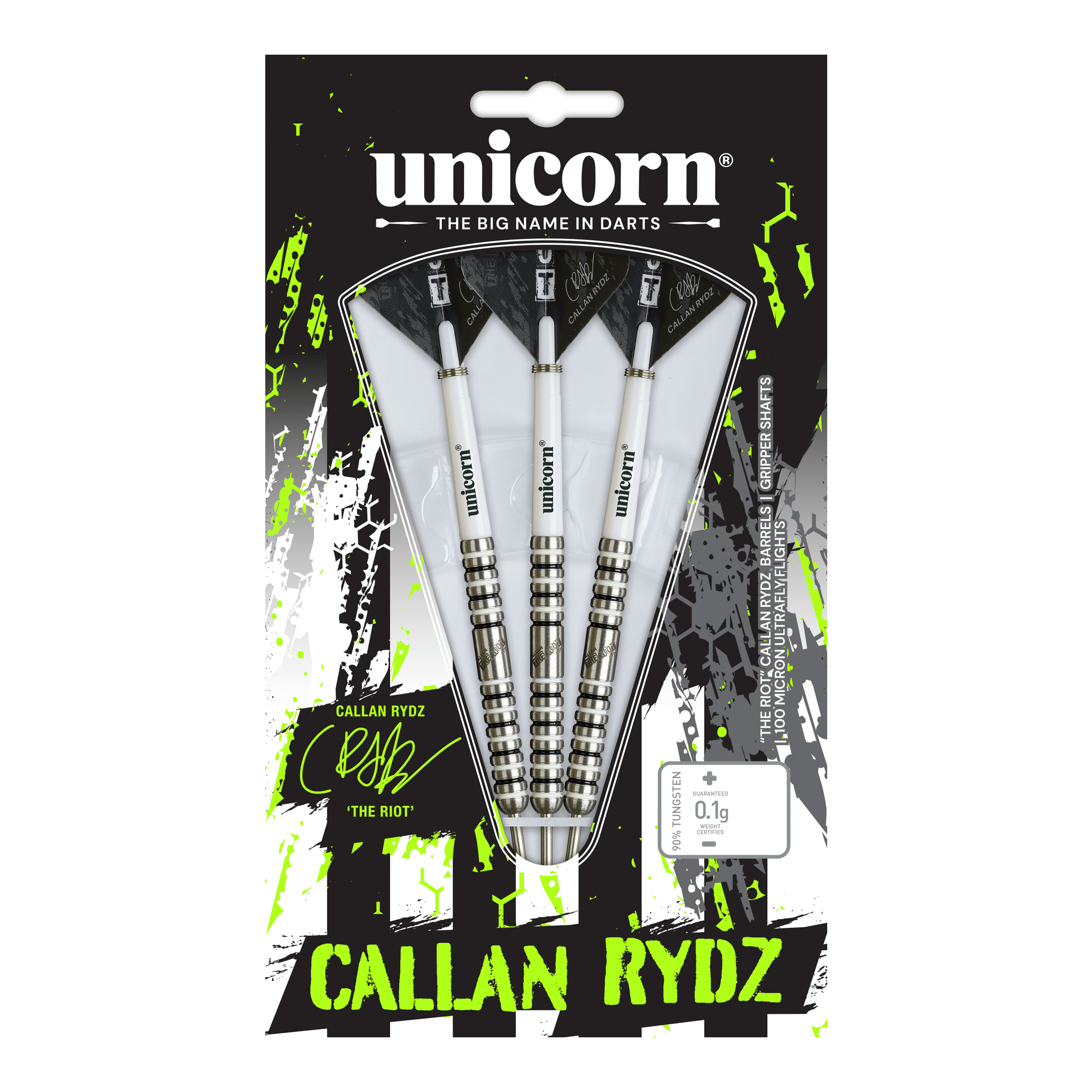 Unicorno Callan Rydz The Riot Phase 2 freccette in acciaio Das Bild zeigt einen Steeldart aus der Callan Rydz The Riot Phase2 Serie. Es handelt sich um einen hochwertigen Dartpfeil für ambitionierte Spieler.