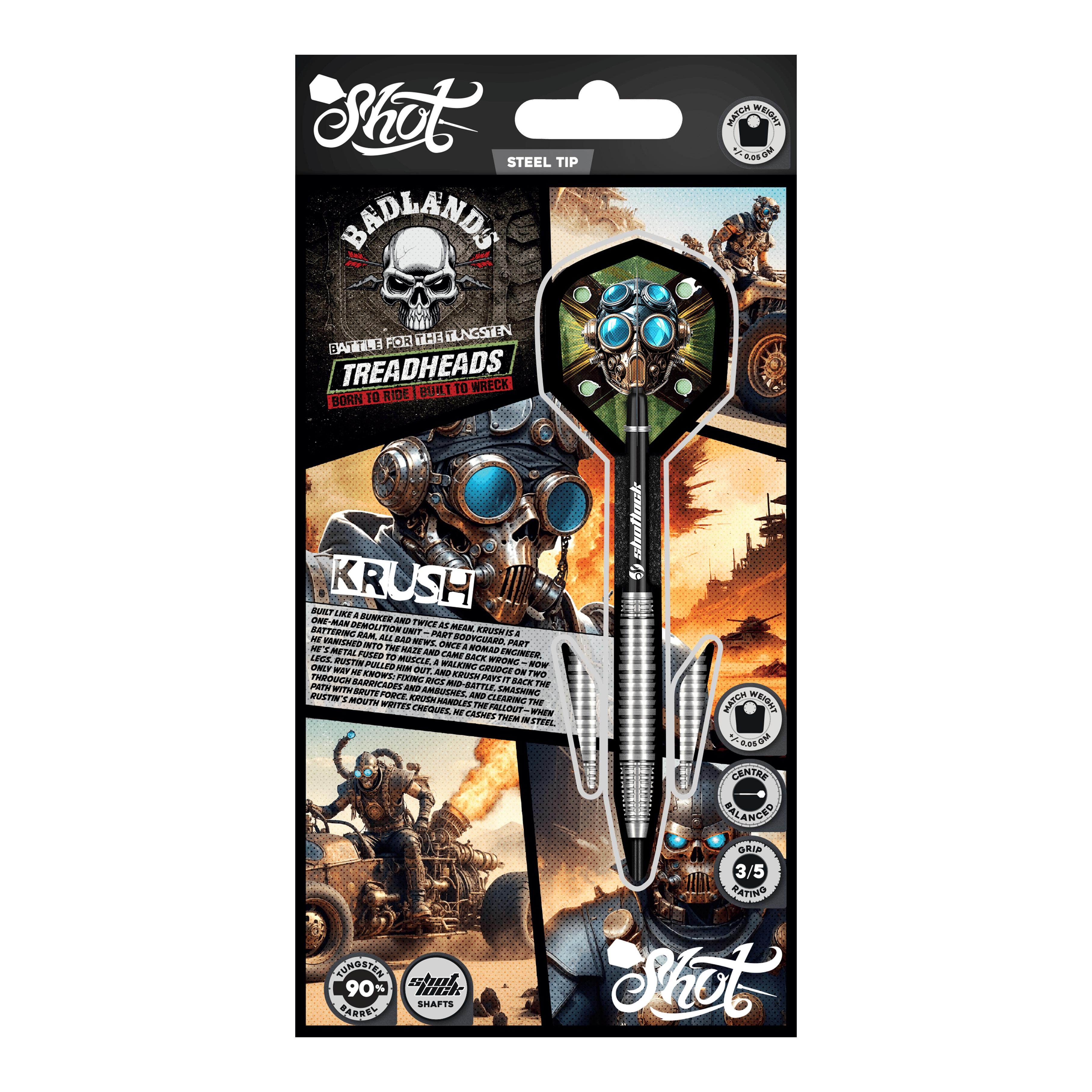 Freccette in acciaio Shot Badlands Krush Abgebildet sind die Shot Badlands Krush Steeldarts. Diese Steeldarts sind für ein exaktes Spiel konzipiert.