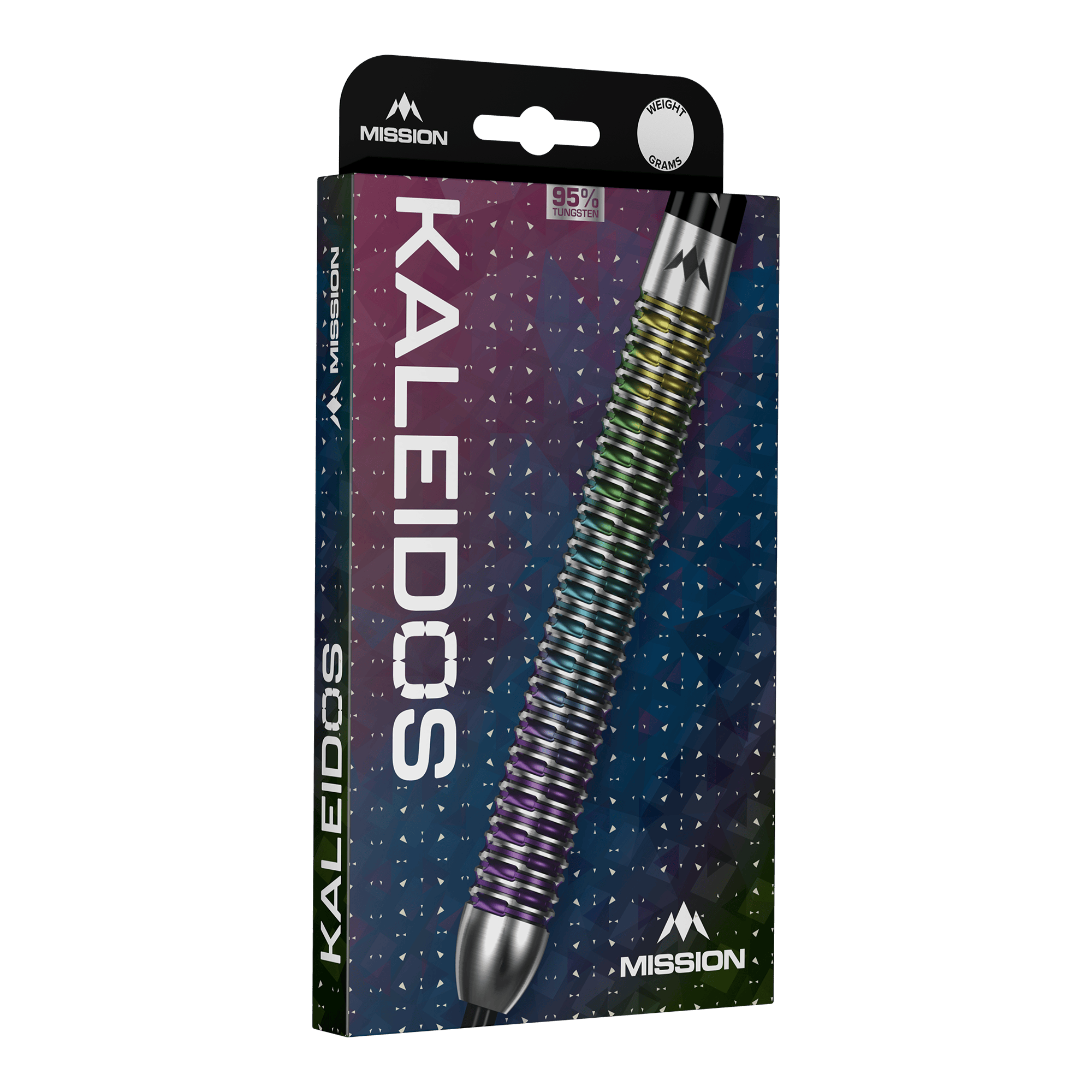 Mission Kaleidos Steeldarts sind auf diesem Bild dargestellt. Die Pfeile überzeugen durch eine bunte Optik und stabile Verarbeitung.