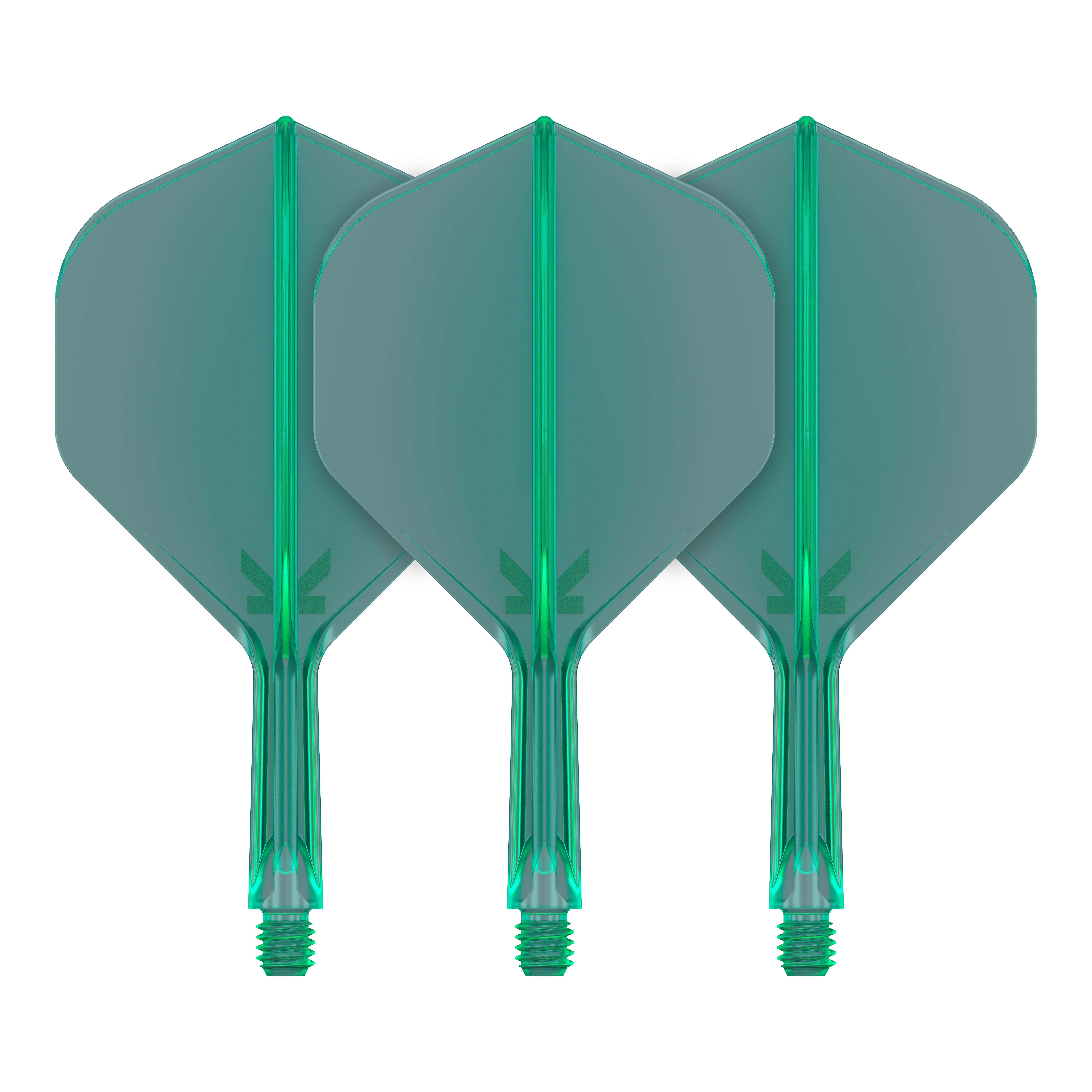 Target K-Flex No2 Standard Flight System - Verde In der Aufnahme werden Dart-Flights mit klarer Linienführung gezeigt. Zwei Flights sind im Bild nebeneinander positioniert.