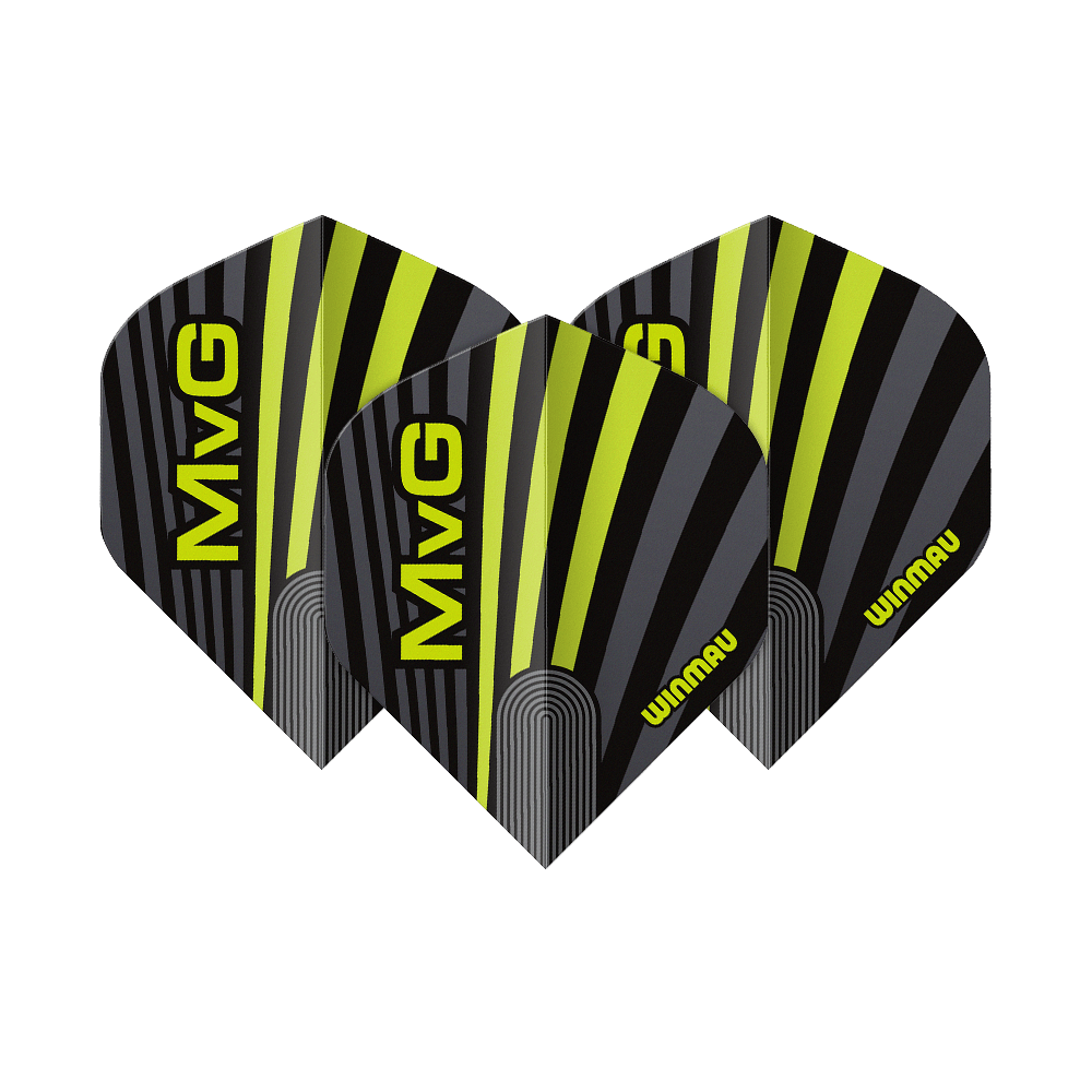 Voli standard Winmau Prism Delta MvG Grigio Verde No2 Abgebildet sind die Winmau Prism Delta MvG Grey Green No2 Standard Flights. Diese Dart-Flights haben ein graues und grünes Design.