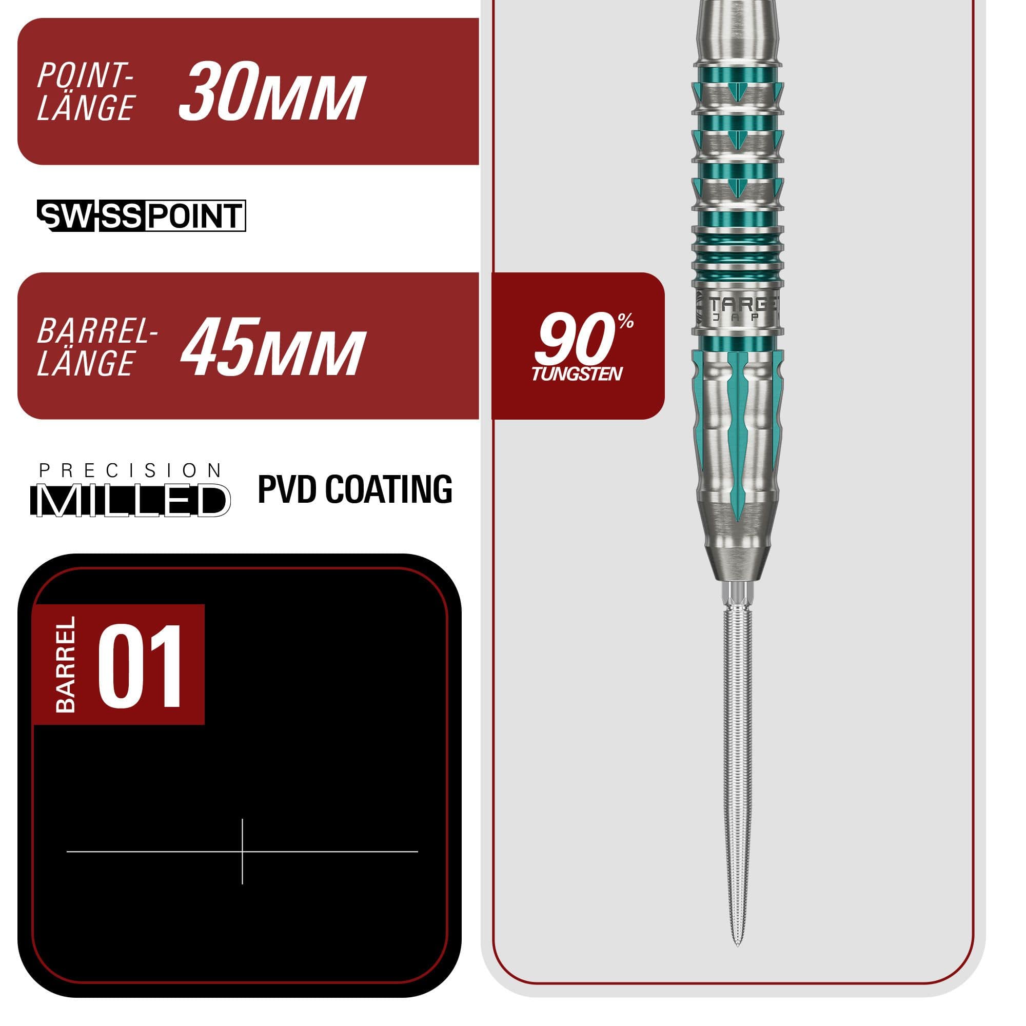 Freccette in acciaio Target Japan Black Marque Pierce Swiss Point Zu sehen sind die Target Japan Black Marque Pierce Swiss Point Steeldarts. Die Darts überzeugen durch ihr modernes Design.