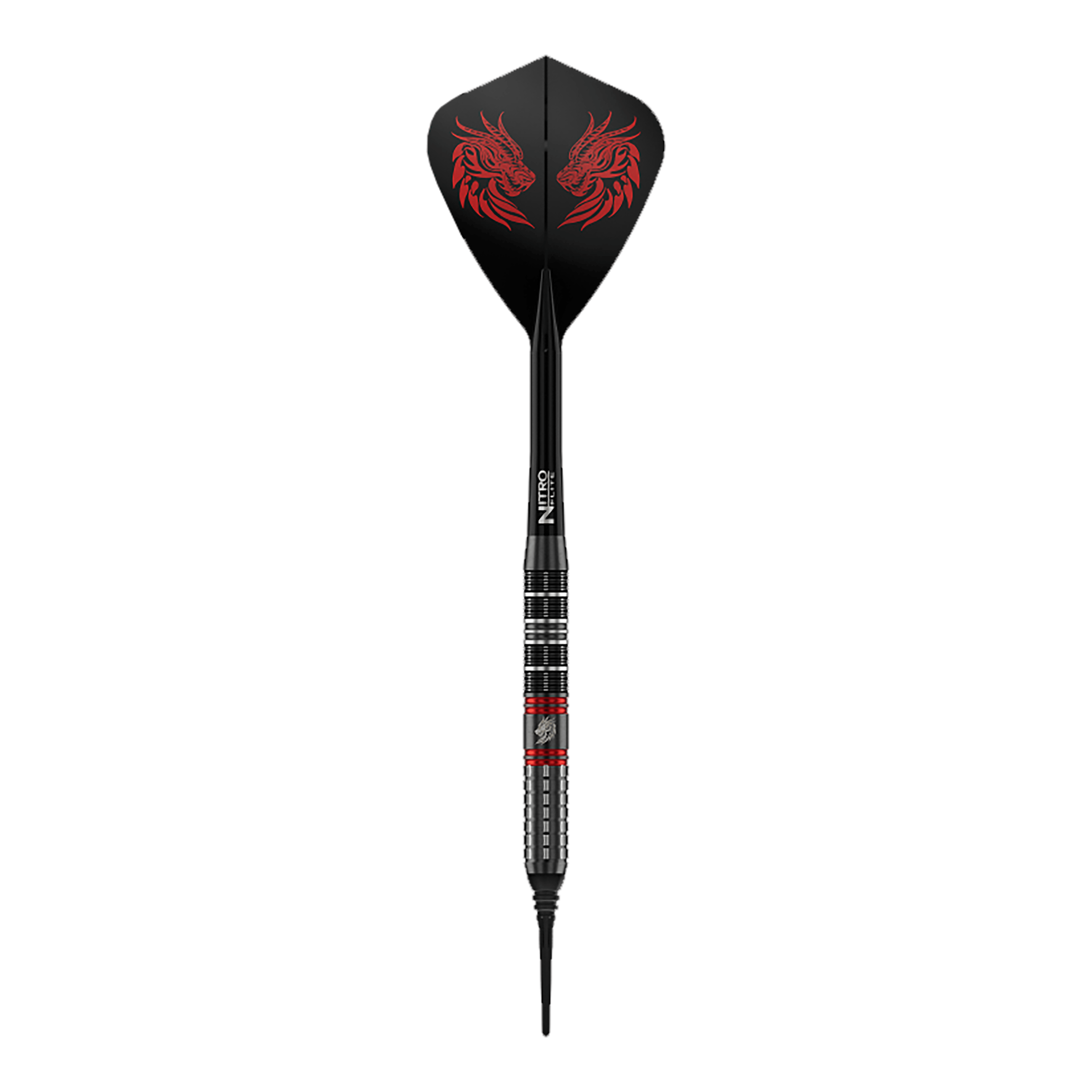 Freccette morbide Red Dragon Jonny Clayton RD-ULTRA - 18 g Dieses Bild zeigt einen einzelnen Red Dragon Jonny Clayton RD-ULTRA Softdart mit 18g. Zu sehen sind silberne, schwarze und rote Elemente sowie ein auffälliger Flight.