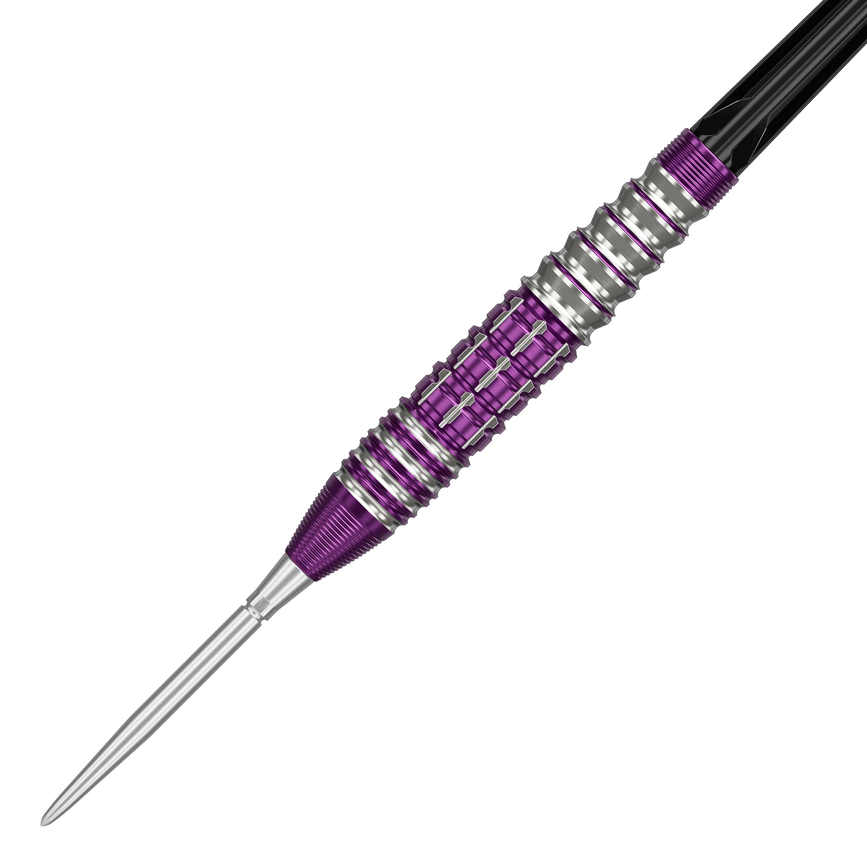 Freccette in acciaio Target Japan Prime Series Tung Suk Zenith GEN1 Swiss Point - 23 g Das Bild zeigt einen Target Japan Prime Series Tung Suk Zenith GEN1 Swiss Point Steeldart mit 23g Gewicht. Der Dart hat ein auffälliges Design mit silbernen und lila Elementen am Griff.