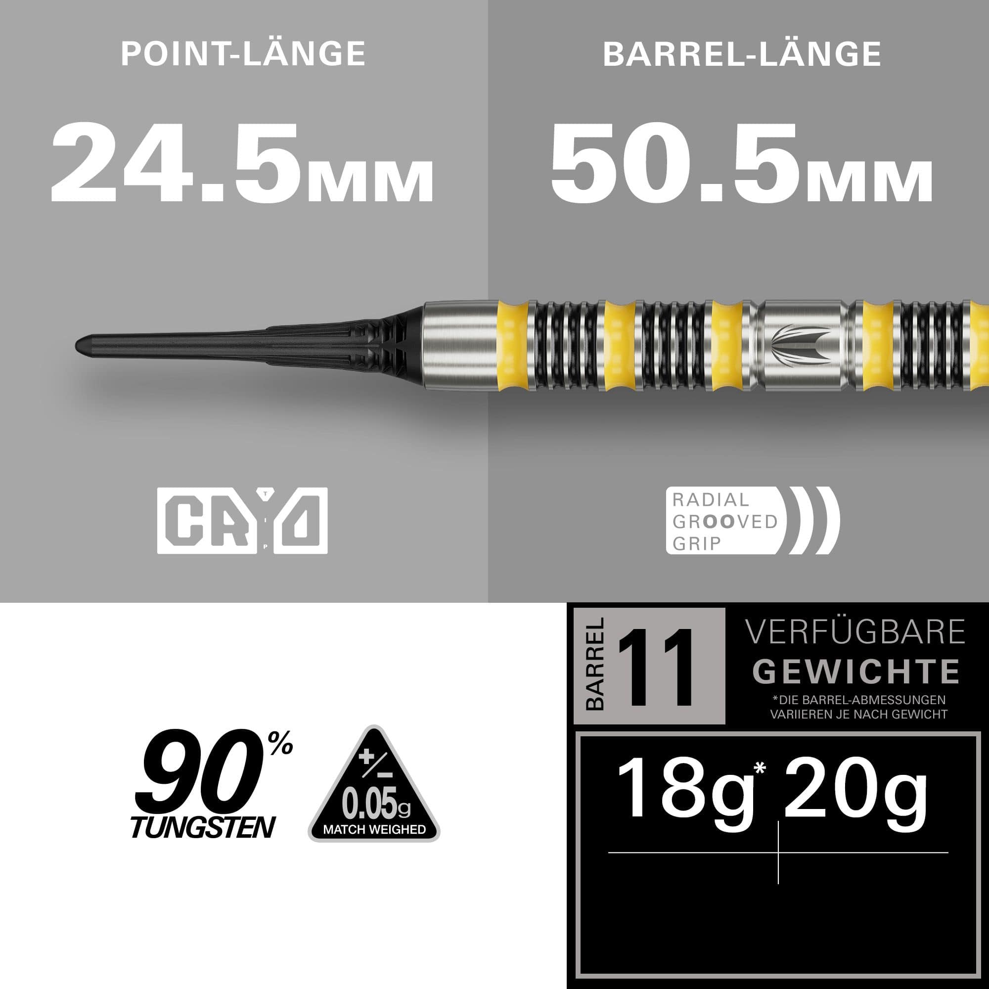Dardi morbidi Target Buzz 11 Das Foto zeigt die Target Buzz 11 Softdarts. Sie eignen sich ideal für den Einsatz in elektronischen Dartautomaten.