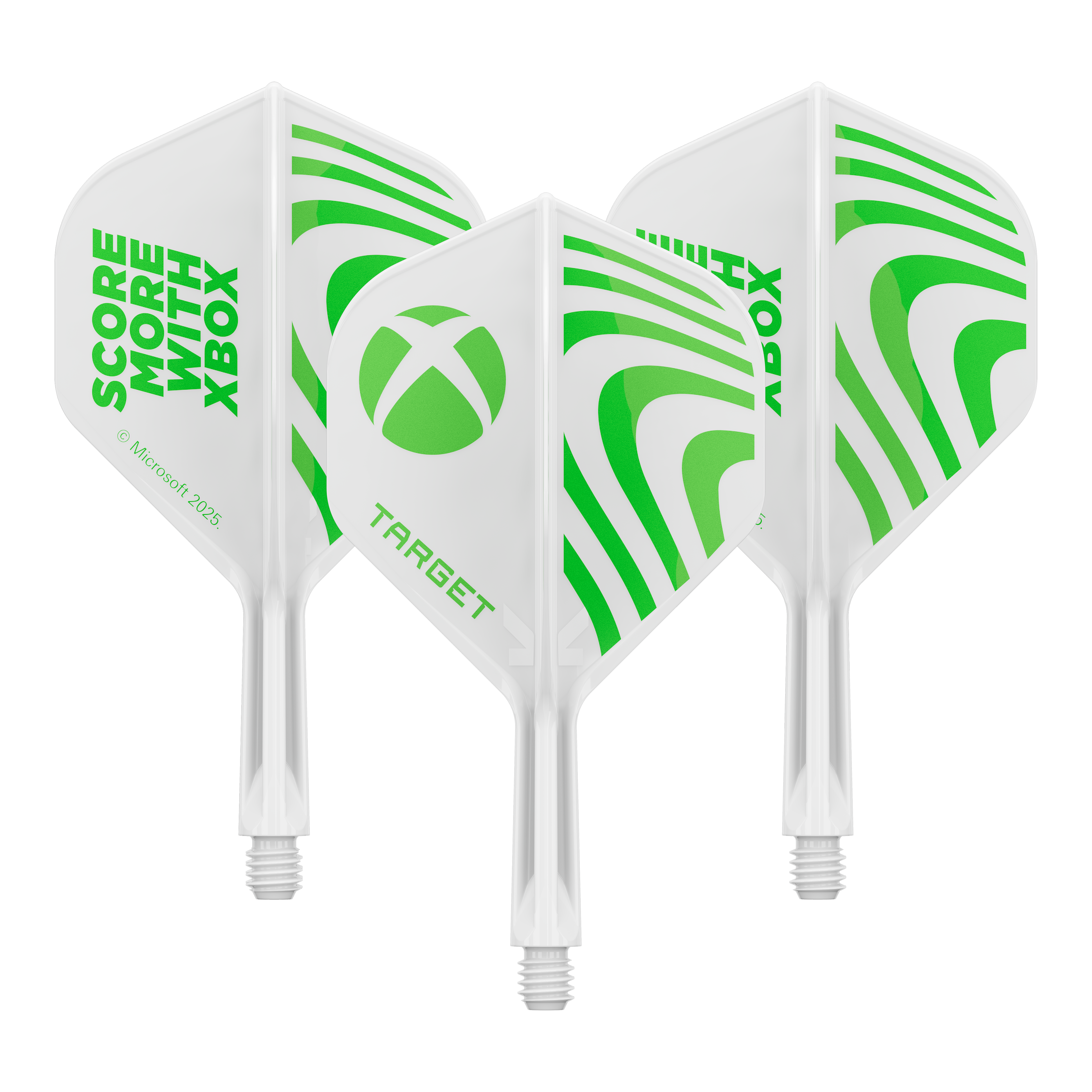 Target Xbox K-Flex No2 Standard Flights - Bianco Zu sehen ist ein Dart Flight Set mit dem Dateinamen 410610_Target_Xbox_KFlex_No2_Standard_Flights_19mm_1Set. Das Set enthält mehrere Standard Flights.