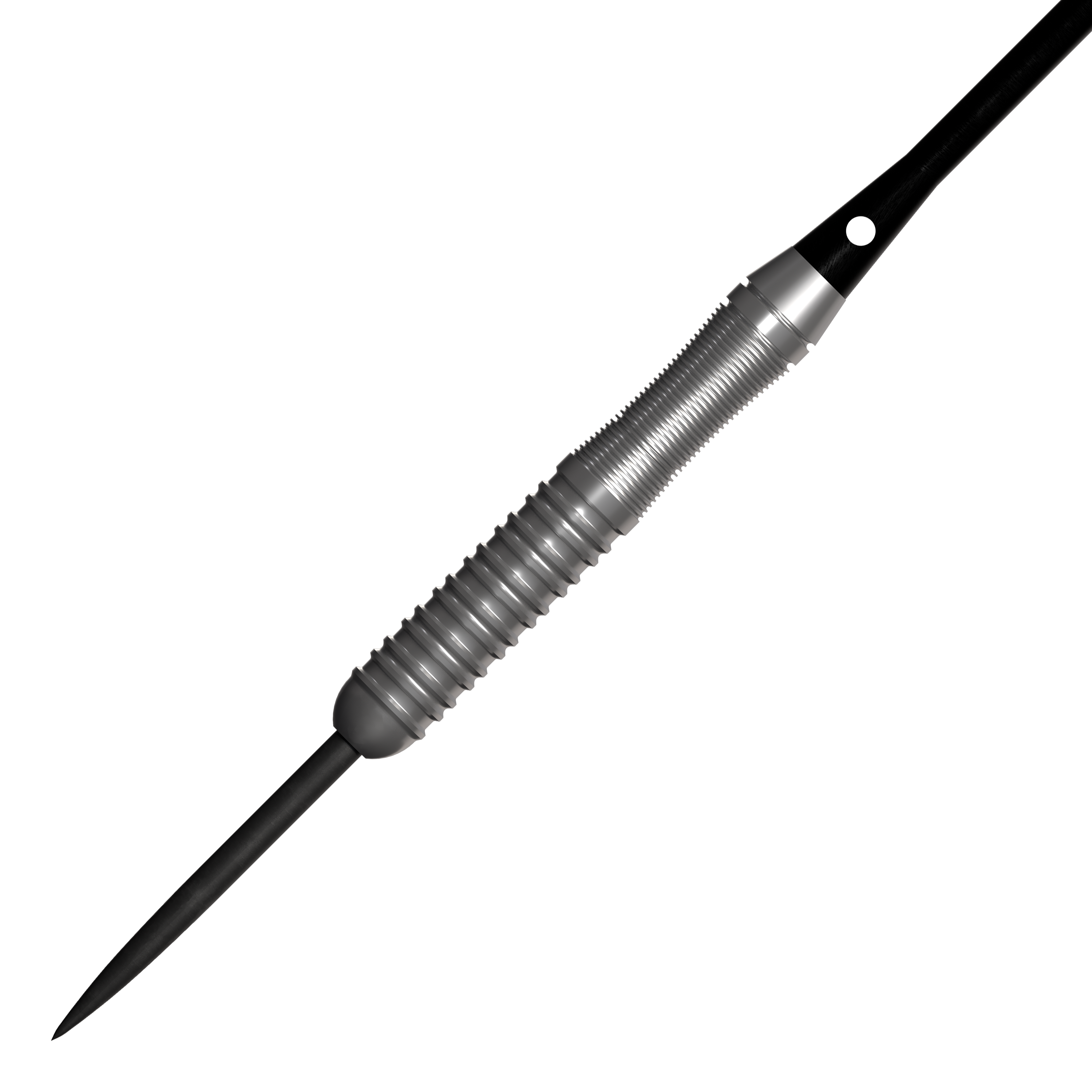 Freccette in acciaio Bulls NL Lightning Pink Das Bild zeigt einen silbernen Steeldartpfeil mit einem geriffelten Griff. Es handelt sich um das Produkt "Bulls NL Lightning Pink Steeldarts".