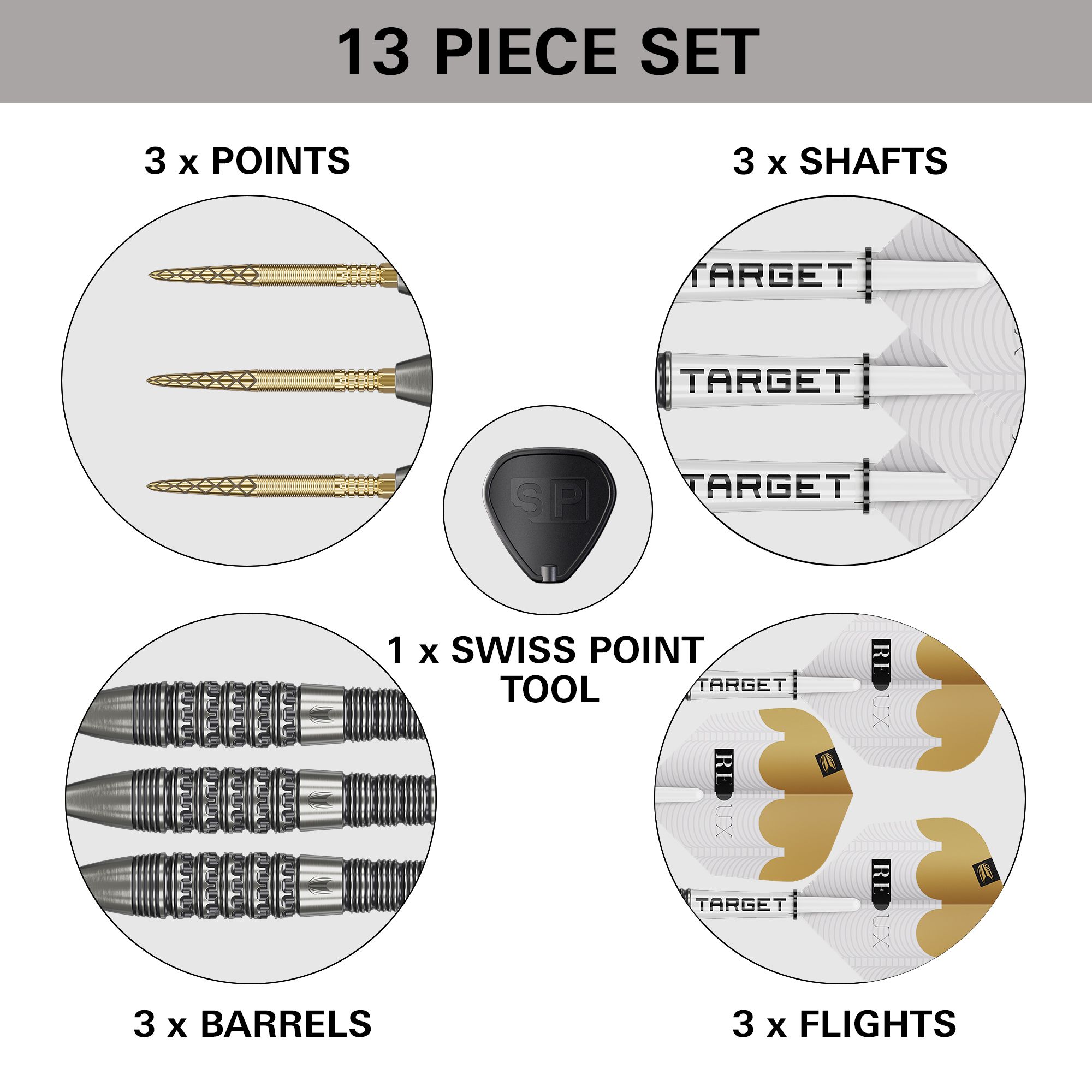 Zu sehen sind die Target Redux 02 Swiss Point Steeldarts. Diese Darts sind ideal für ambitionierte Dartspieler.