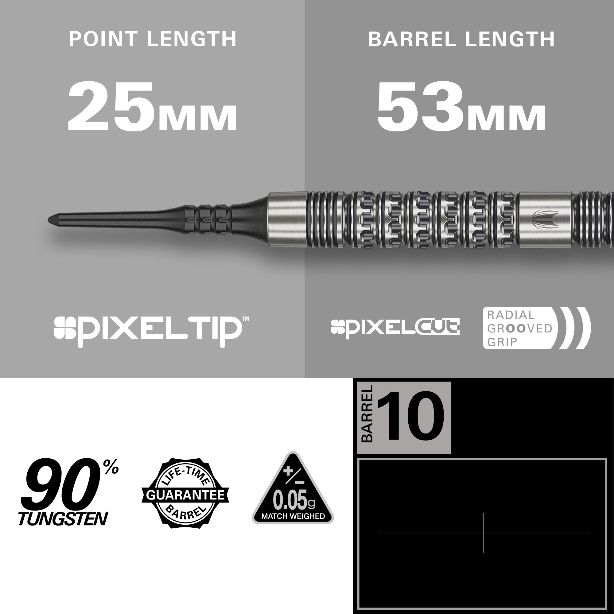 Target Redux 10 freccette morbide - 18 g Gezeigt wird das Produkt Target Redux 10 Softdarts - 18g. Die Softdarts sind als Set zu sehen.