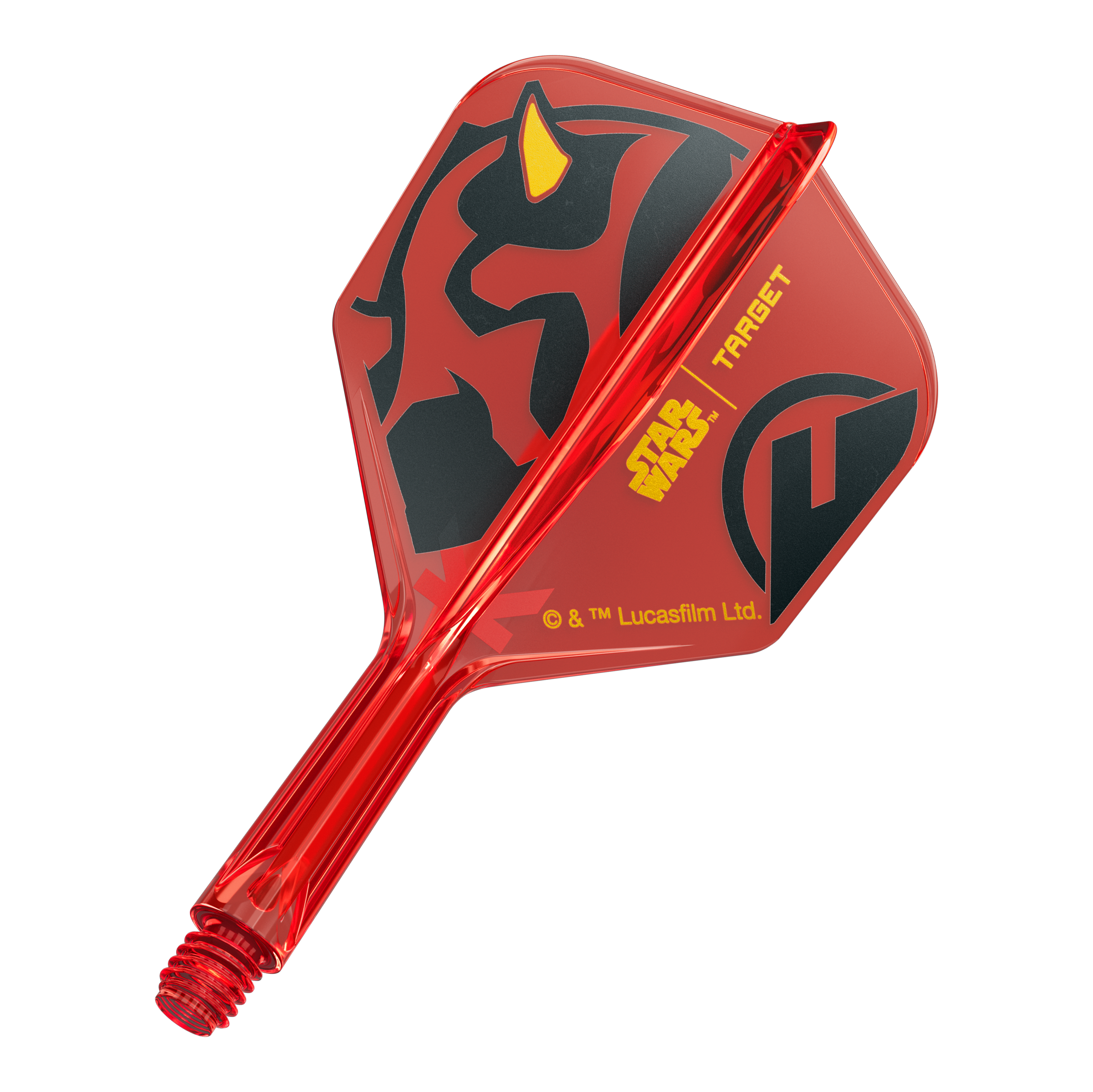 Voli Target Star Wars K-Flex Darth Maul No6 Ein Bild eines Dartflugs, basierend auf dem Dateinamen '410520_Target_StarWars_KFlex_DarthMaul_No6_Flights_Short_19mm_1'. Das Produkt zeigt ein Star Wars Motiv im Darth Maul Design.