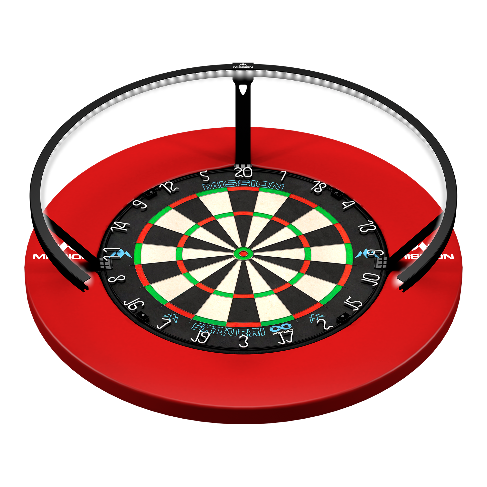 Illuminazione per bersaglio a LED Mission Torus 270 - Nero Abgebildet ist die Mission Torus 270 LED Dartboard Beleuchtung in Schwarz. Die Beleuchtung sorgt für optimale Ausleuchtung des Dartboards.