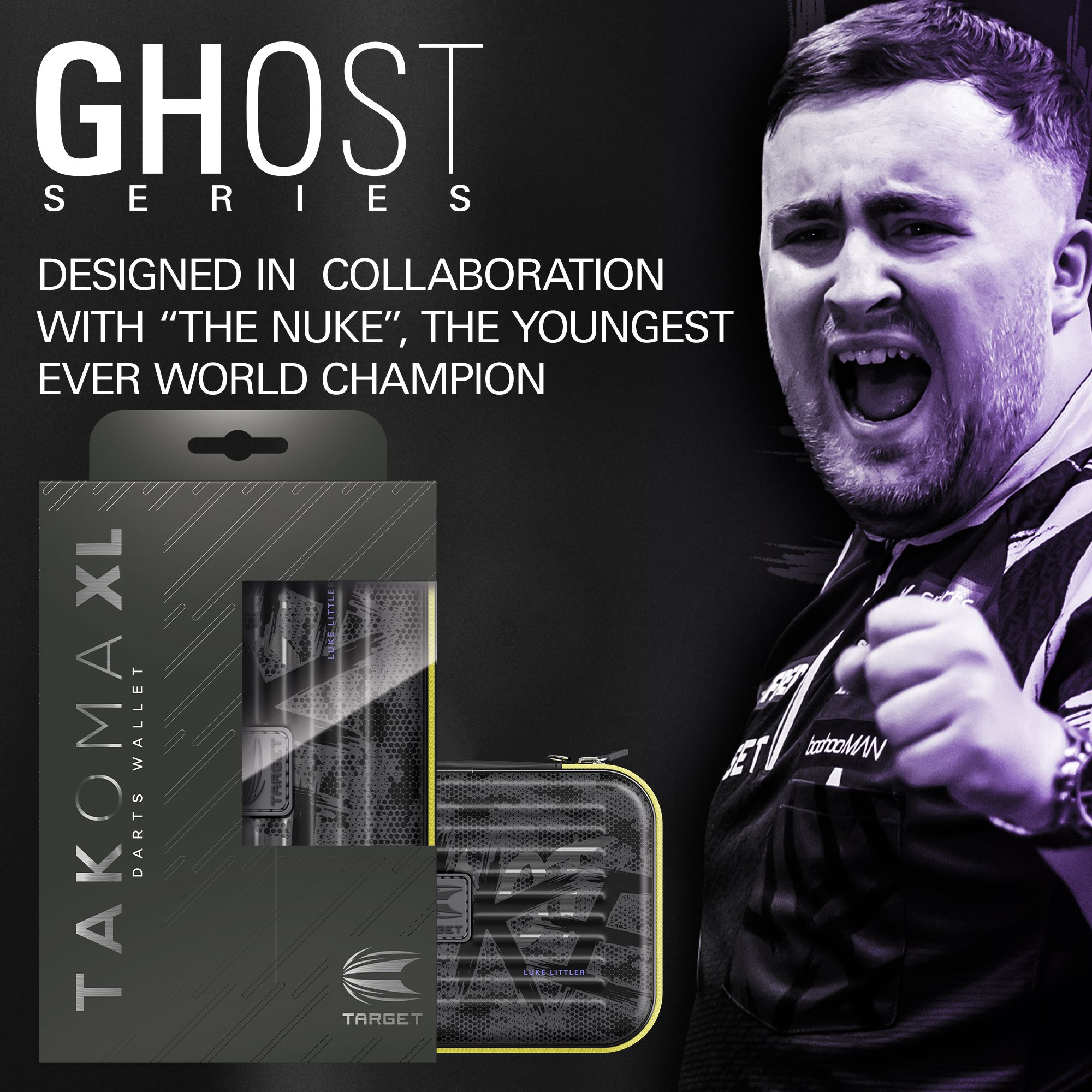 Custodia per freccette Takoma XL Ghost Series Luke Littler Zu sehen ist das Takoma XL Ghost Series Luke Littler Dartcase. Das Dartcase ist modern gestaltet und dient zur Aufbewahrung von Darts.