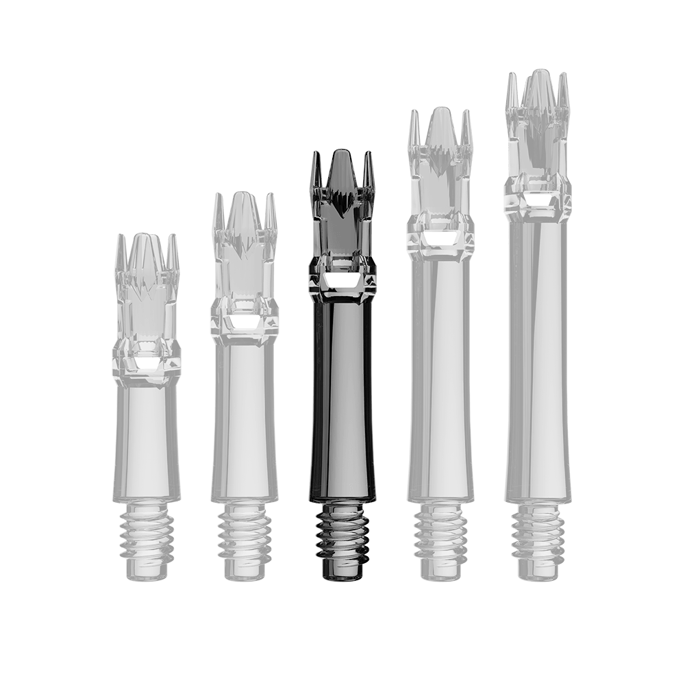 Alberi di ricambio L-Style L-System - Nero trasparente Das Produkt zeigt einzelne Ersatzshafts in durchsichtigem Schwarz. Die Shafts liegen parallel.