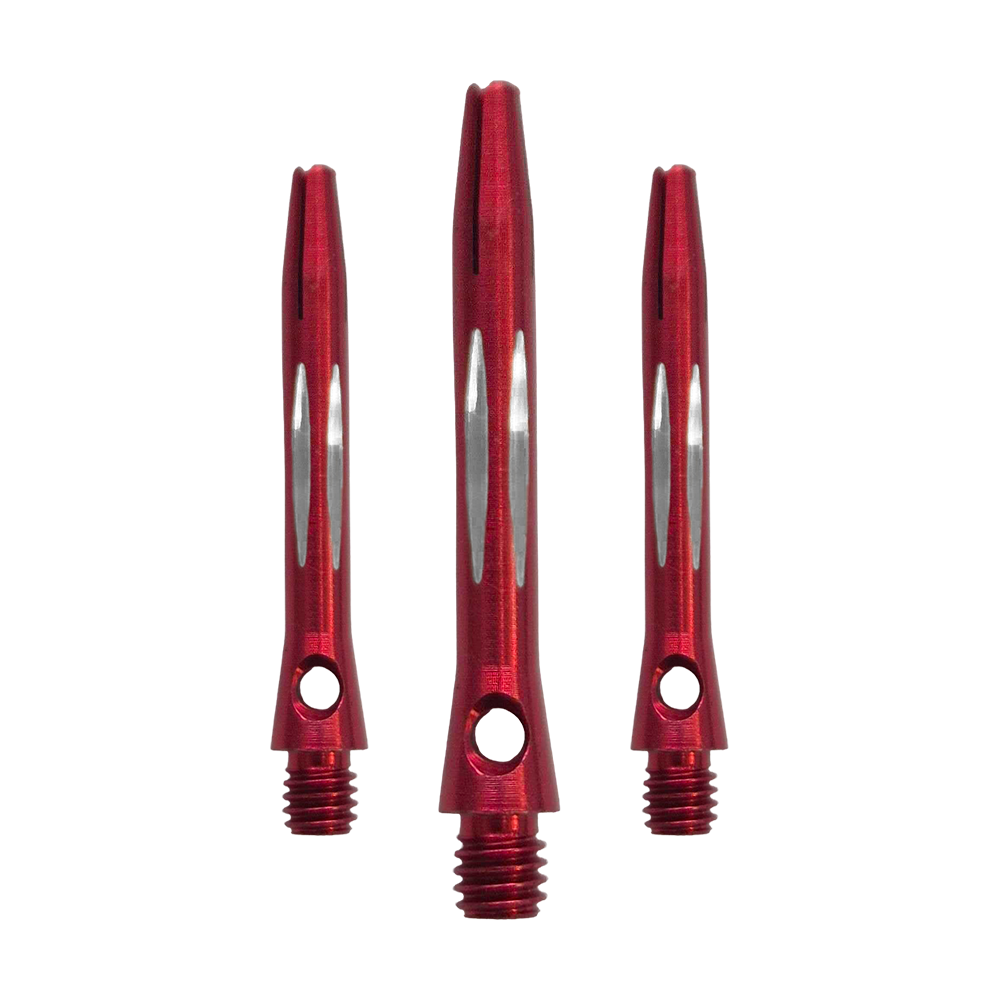 Aste in alluminio con taglio a diamante - Rosse - 35 mm Hier sieht man den Diamond Cut Aluminium Shafts - Rot - 35mm als Set. Es sind mehrere rote Aluminium-Dartschäfte mit Diamantschliff im Set enthalten.