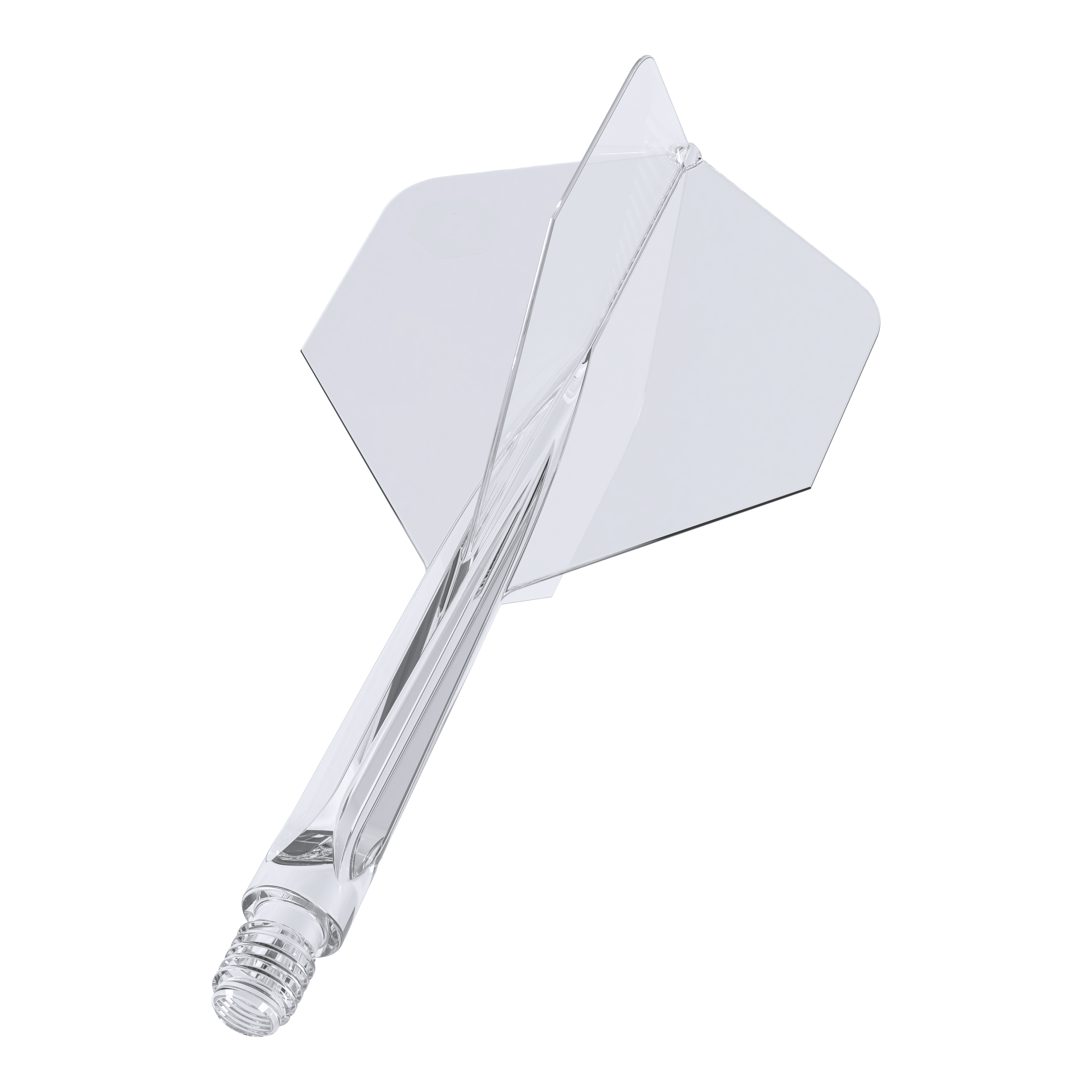 Unicorn Forge All In One Plus No2 Standard Flights Trasparente - Medio Das Bild zeigt einen klaren, mittelgroßen Dartaufsatz des Modells "Unicorn Forge All In One Plus No2 Standard Flights". Die Flight- und Schaftteile sind transparent und bilden ein einteiliges Design.