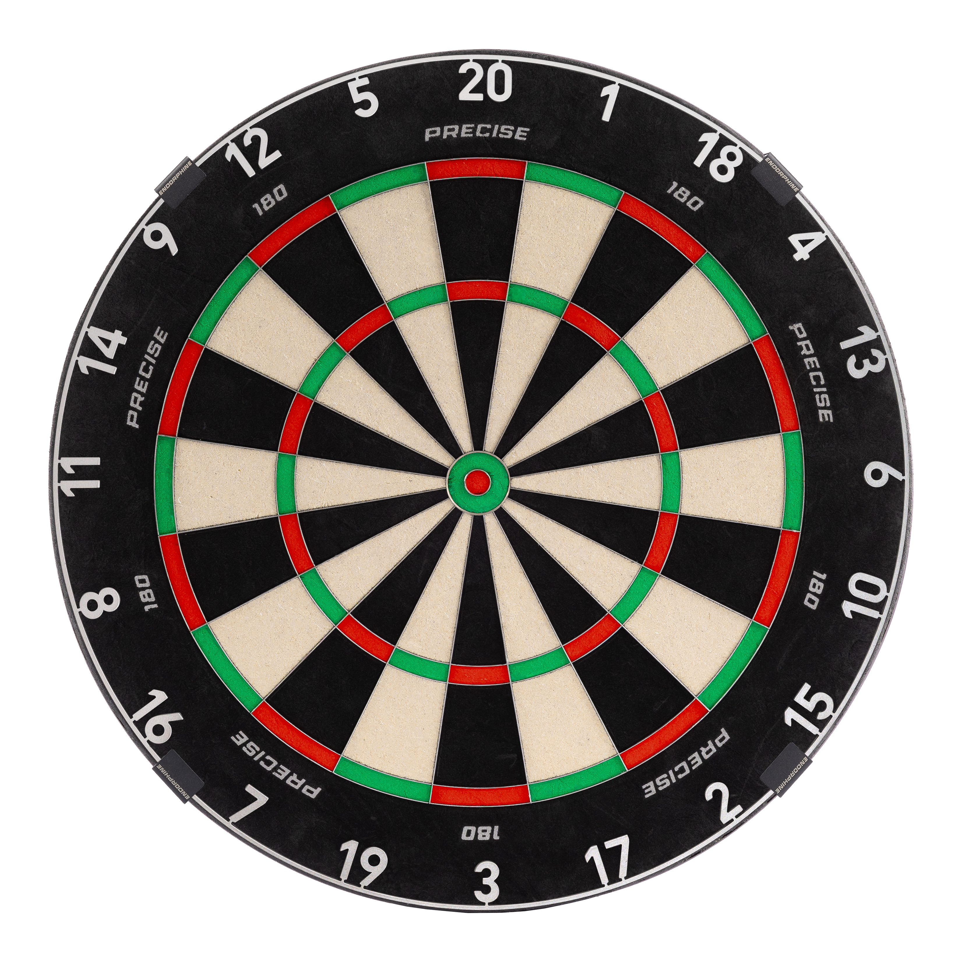 Bersaglio per freccette in acciaio Precise 180 Endorphine con anello numerato - Gunmetal Das Bild zeigt das Precise 180 Endorphine Steeldartboard mit Nummernring in Gunmetal. Es handelt sich um eine moderne Dartscheibe für Präzisionswürfe.