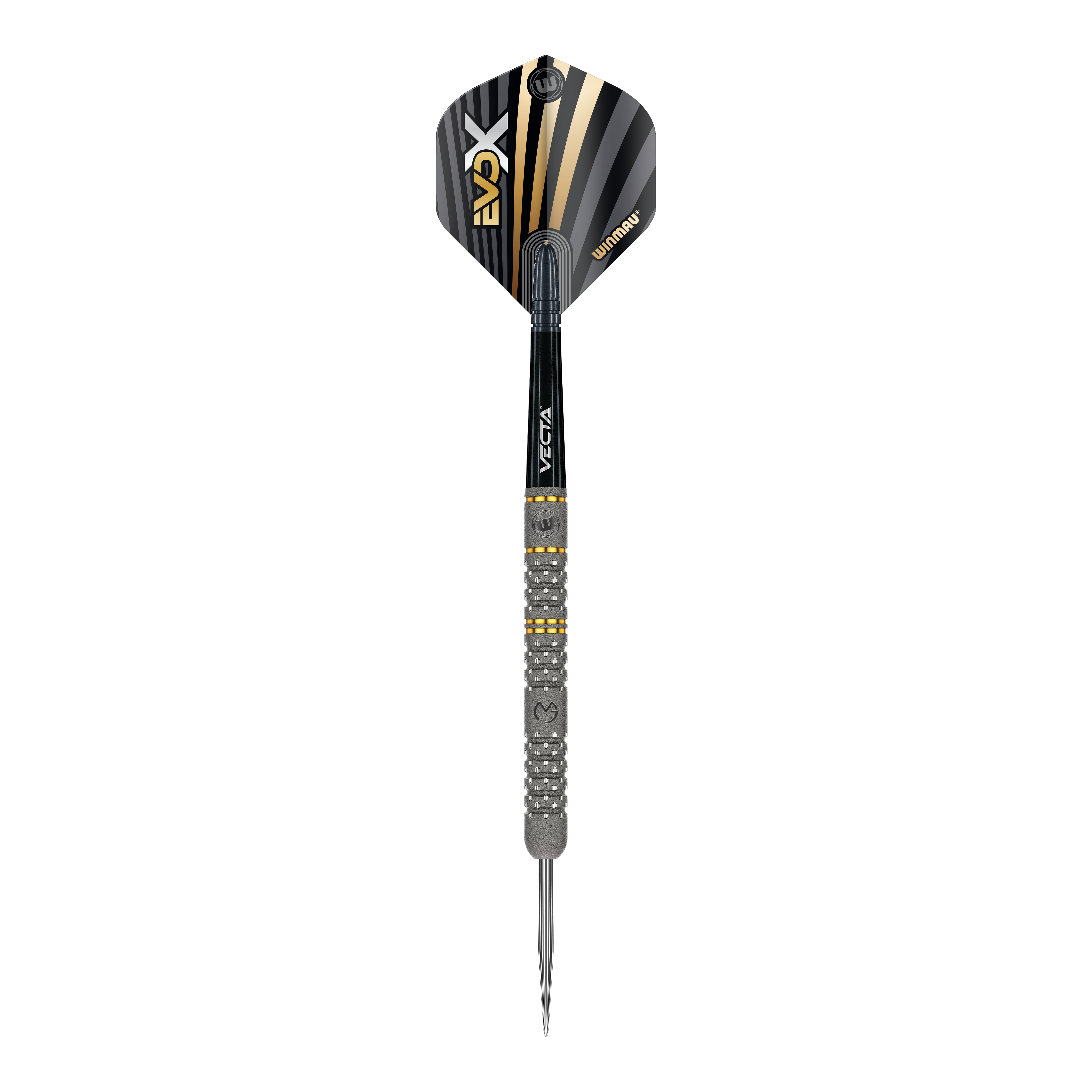Freccette in acciaio Winmau Michael Van Gerwen Evo-X Dies ist ein Winmau Michael Van Gerwen Evo-X Steeldart. Der Dartpfeil hat ein schwarz-goldenes Design und eine strukturierte Griffzone.
