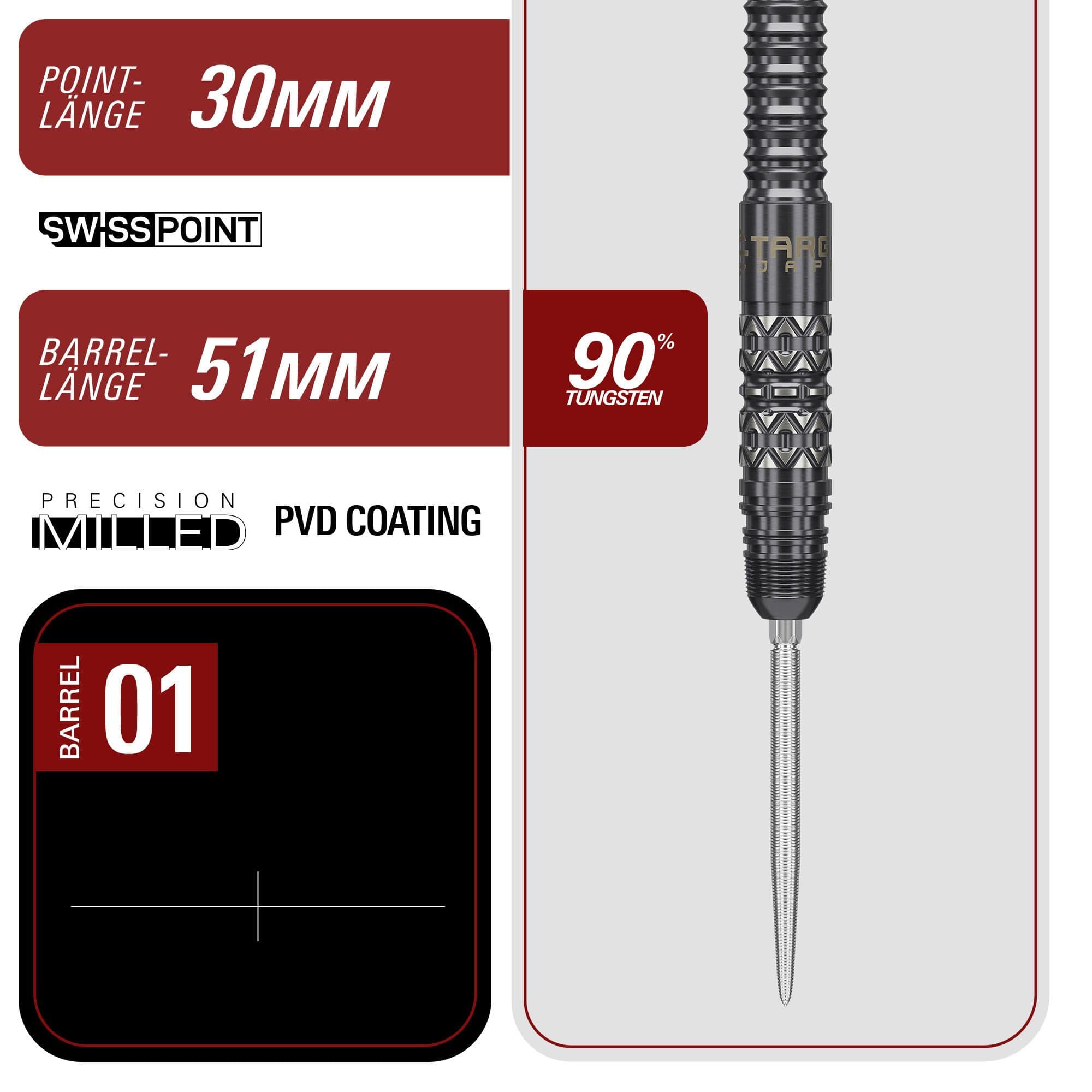 Freccette Target Japan Black Marque Creed Swiss Point in acciaio - 23 g Target Japan Black Marque Creed Swiss Point Steeldarts - 23g werden präsentiert. Die Darts sind elegant und modern im Design.
