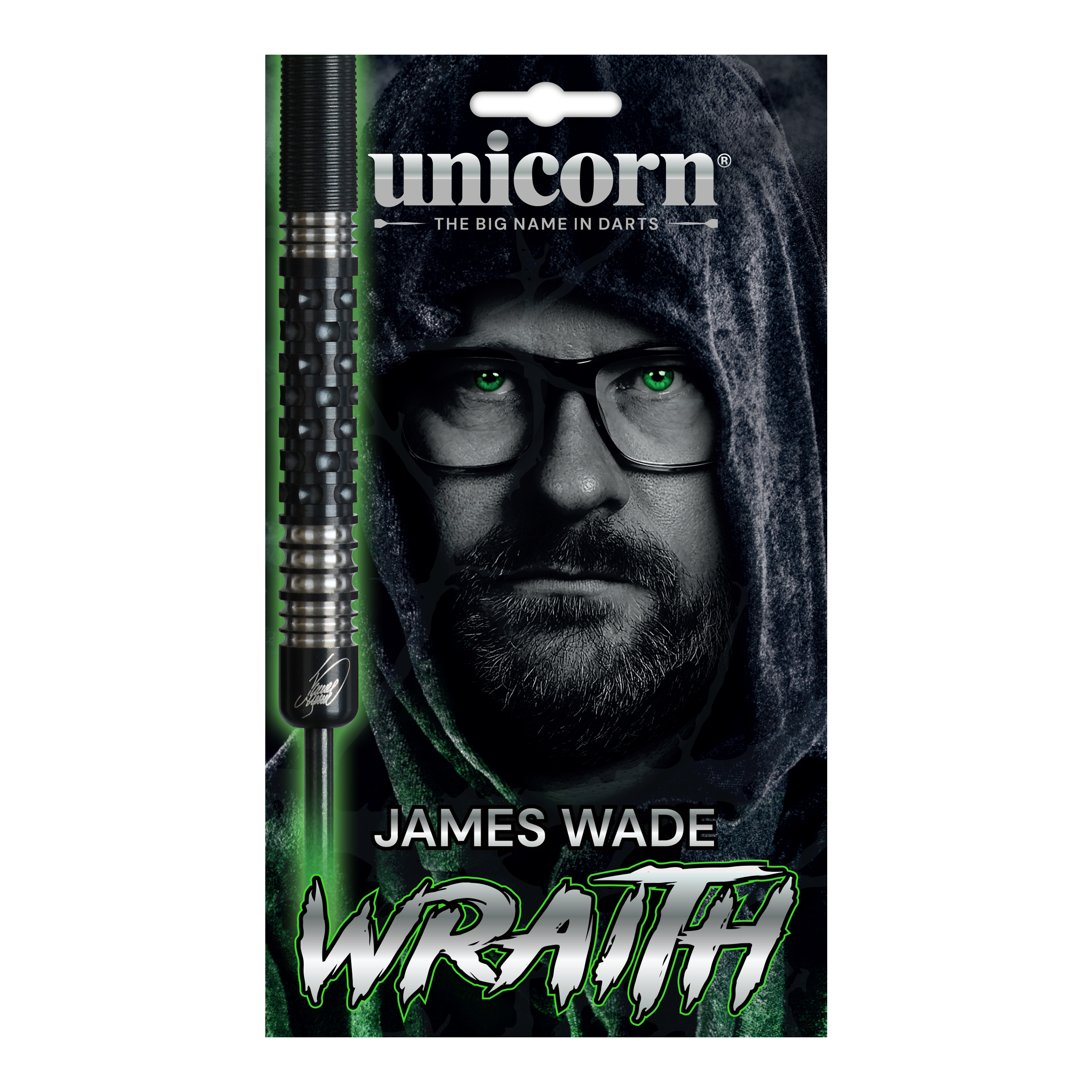 Freccette in acciaio Unicorn Wraith James Wade Die Abbildung zeigt die Unicorn Wraith James Wade Steeldarts. Die Darts sind für Präzisionswürfe im Dartsport konzipiert.