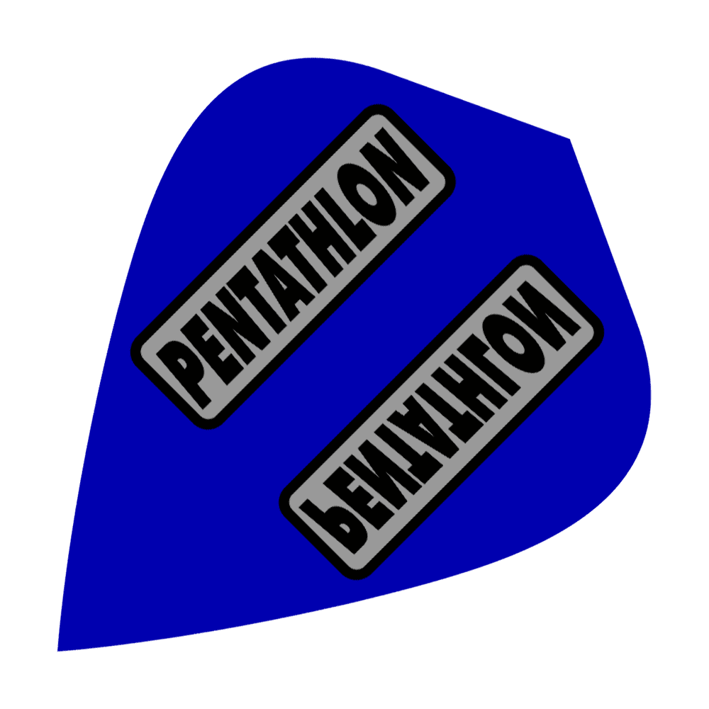 Das Bild zeigt blaue Pentathlon Kite Flights. Sie werden als Zubehör für Dartpfeile verwendet.