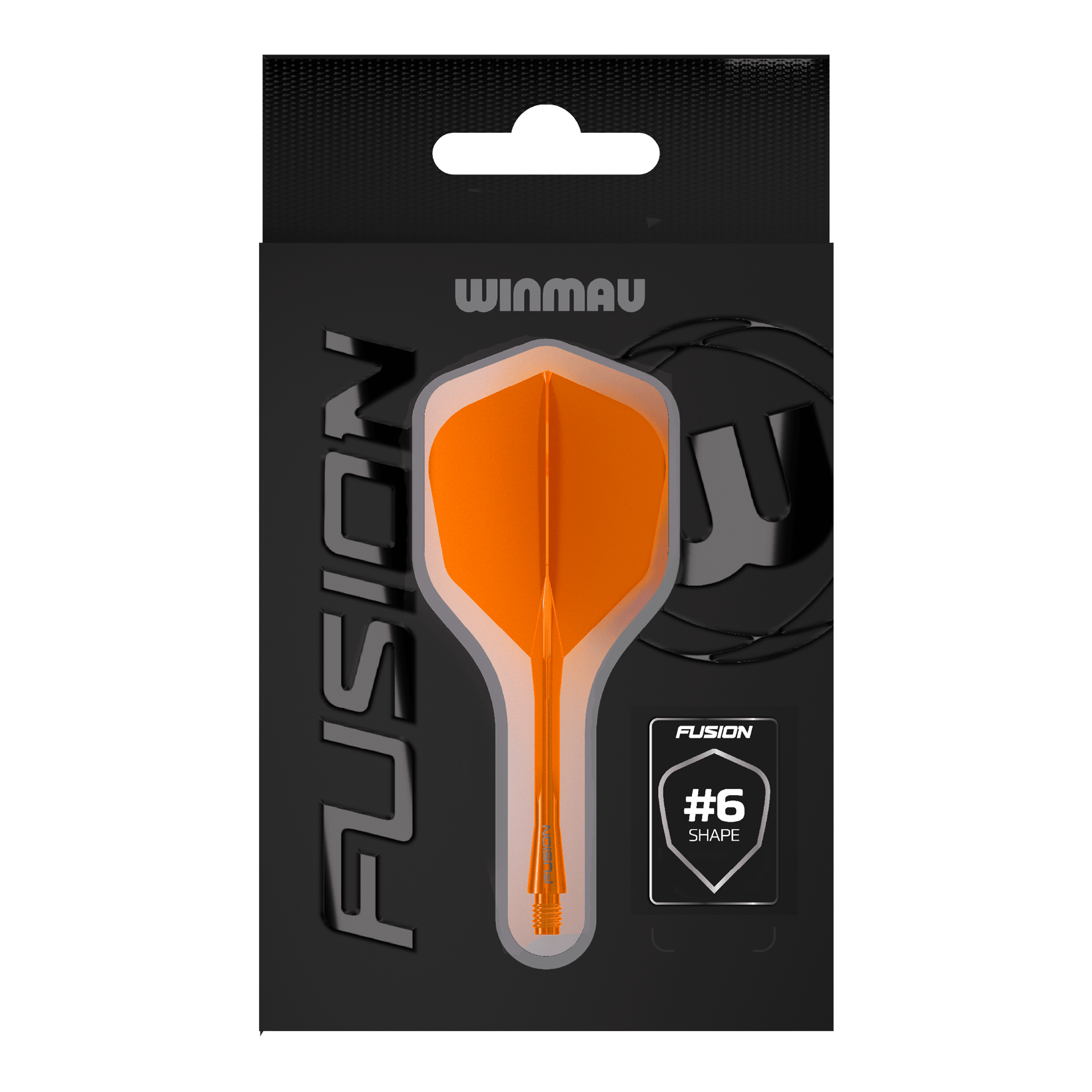 Sistema di alberi di volo a fusione Winmau n. 6 arancione neon Das Bild zeigt das Winmau Fusion Flight-Shaft-System No6 in Neon Orange. Dieses System verbindet Flight und Shaft zu einer stabilen Einheit für Dartpfeile.