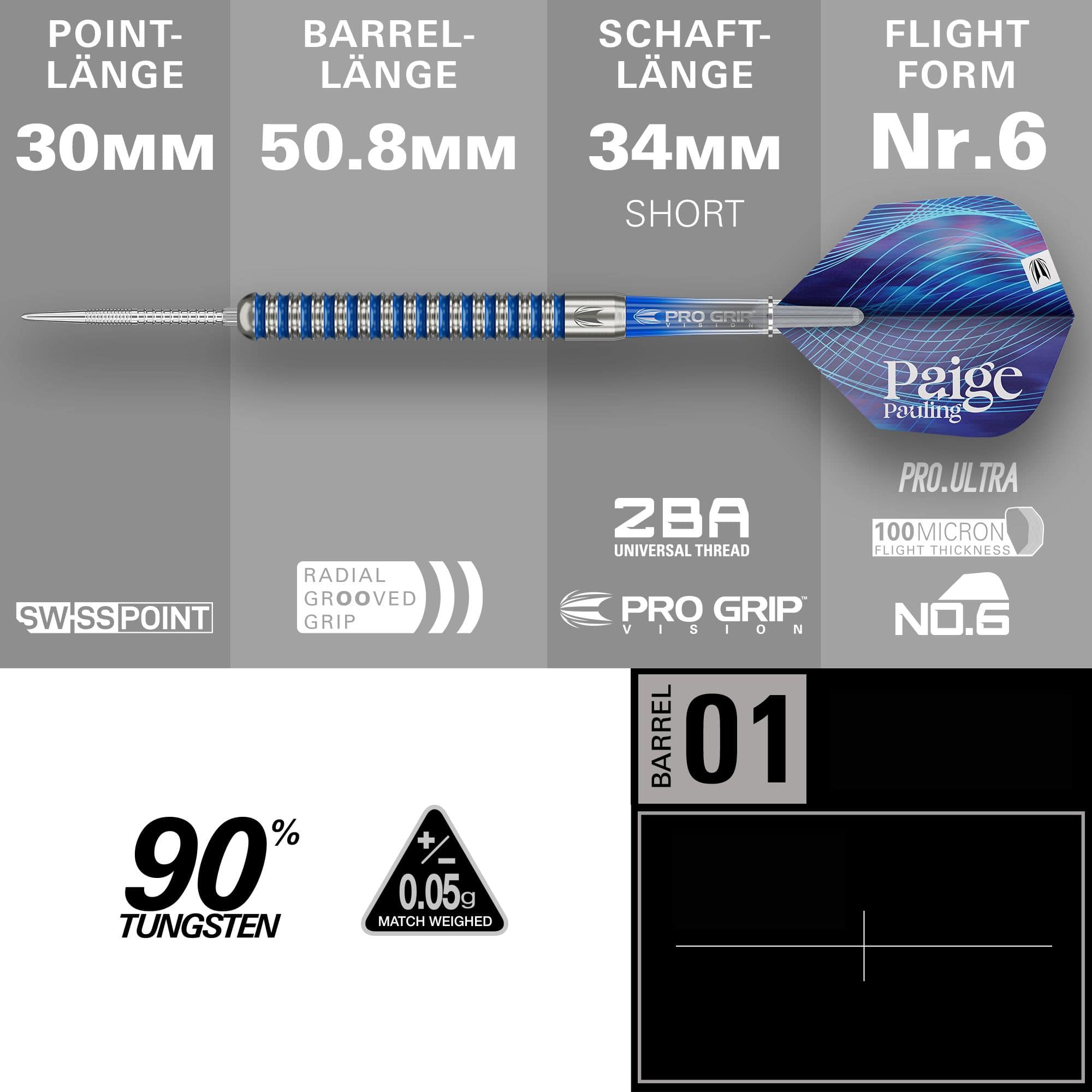 Freccette in acciaio Target Paige Pauling GEN1 Swiss Points - 22 g