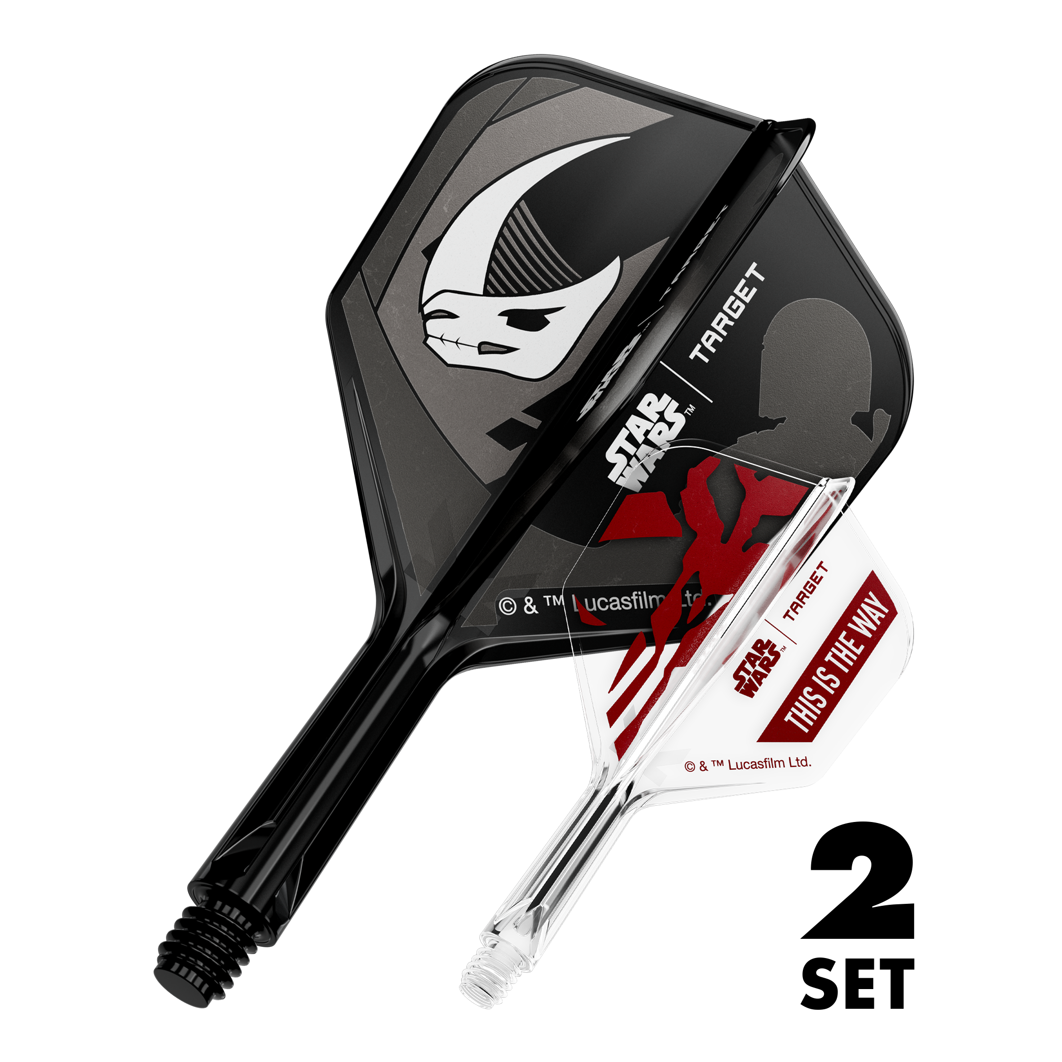 Set Target Star Wars K-Flex Mandalorian No6 Flights Zwei Dart-Flügel-Sets mit Mandalorianer-Design, bekannt aus Star Wars. Die Flights sind 19 mm groß und für Dartpfeile geeignet.