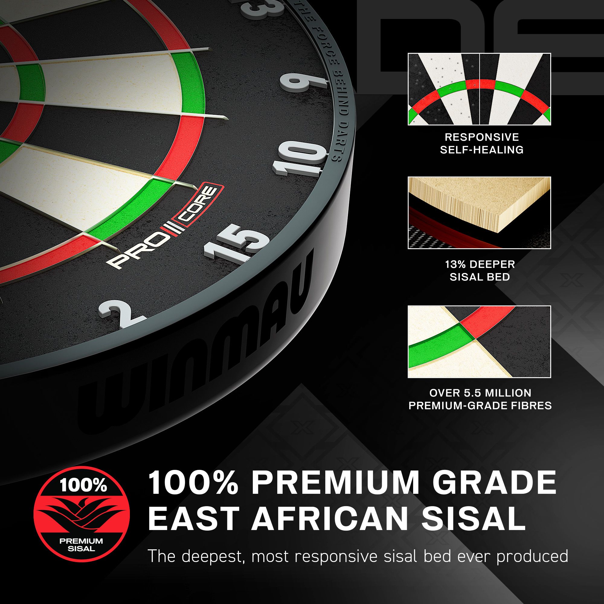 Bersaglio per freccette in acciaio Winmau Blade X ProCore Hier ist ein Winmau Blade X ProCore Steeldartboard abgebildet. Das Produkt eignet sich für Dartspieler und Turniere.