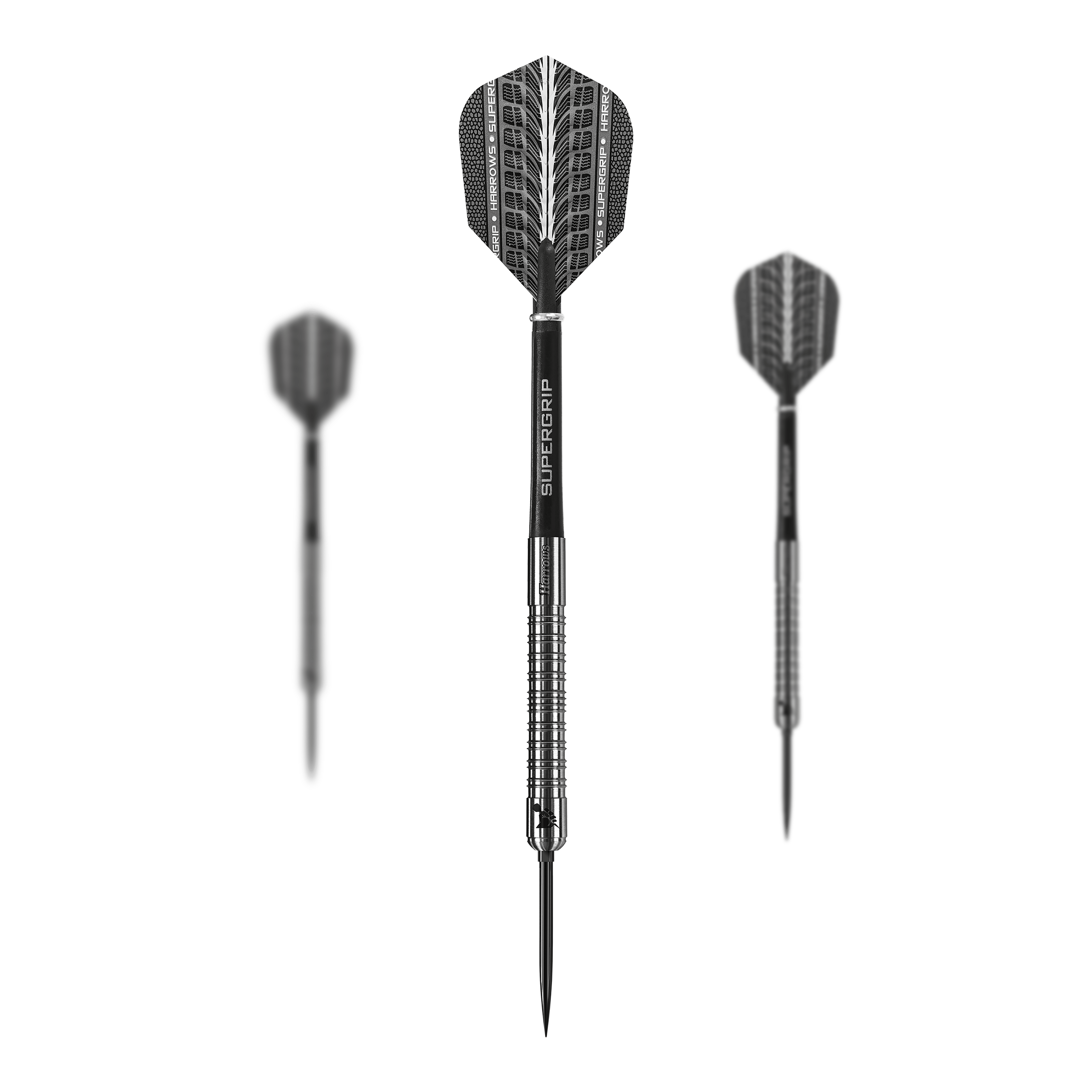 Freccette in acciaio Harrows Supergrip 90 Quick Point Die Harrows Supergrip 90 Quick Point Steeldarts sind als Set abgebildet. Das Set enthält mehrere Dartpfeile auf weißem Hintergrund.