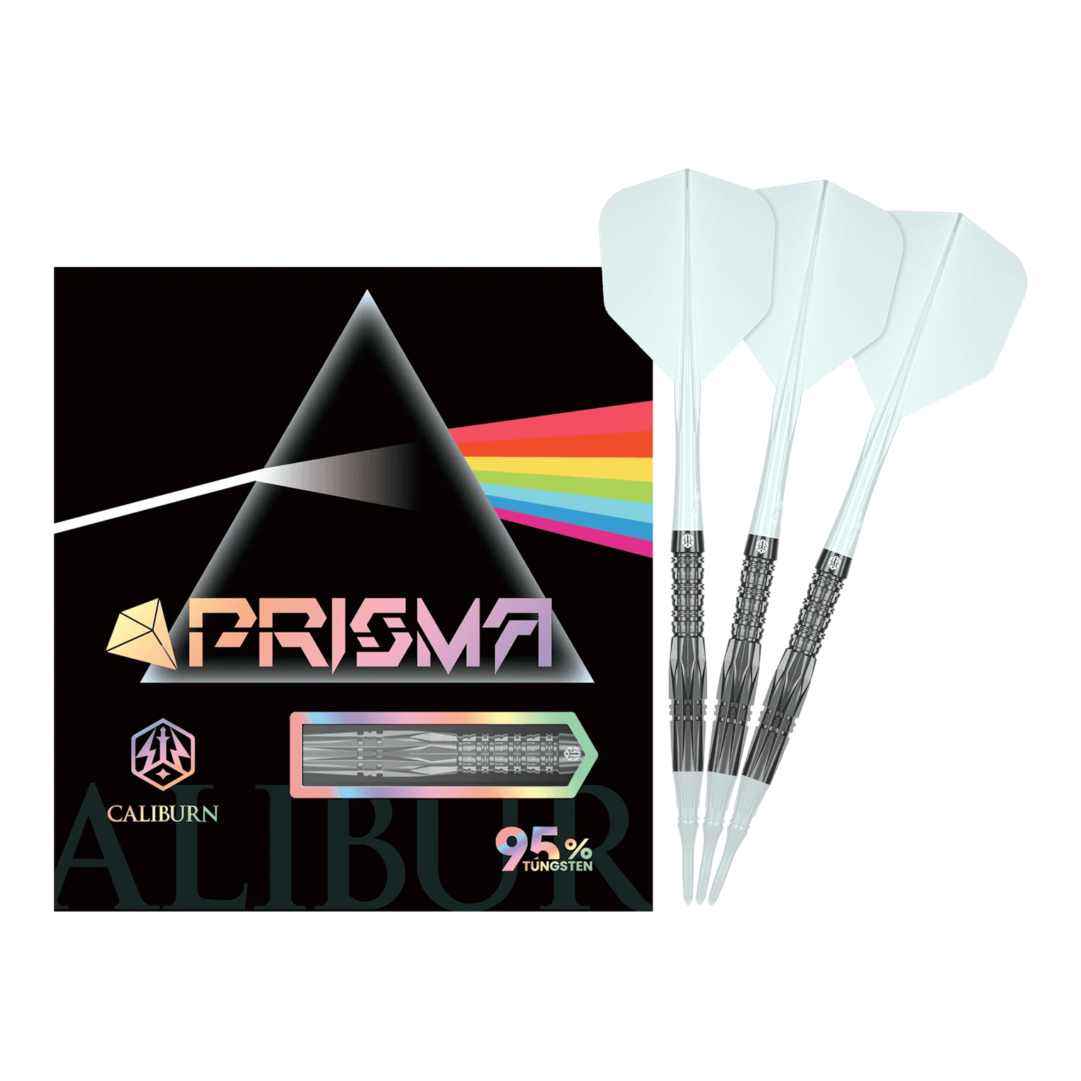 Freccette morbide Caliburn Prisma P1 - 19 g Das Bild zeigt den vollständigen Caliburn Prisma P1 Softdart mit 19g. Dieses Produkt eignet sich ideal für Softdartspieler.