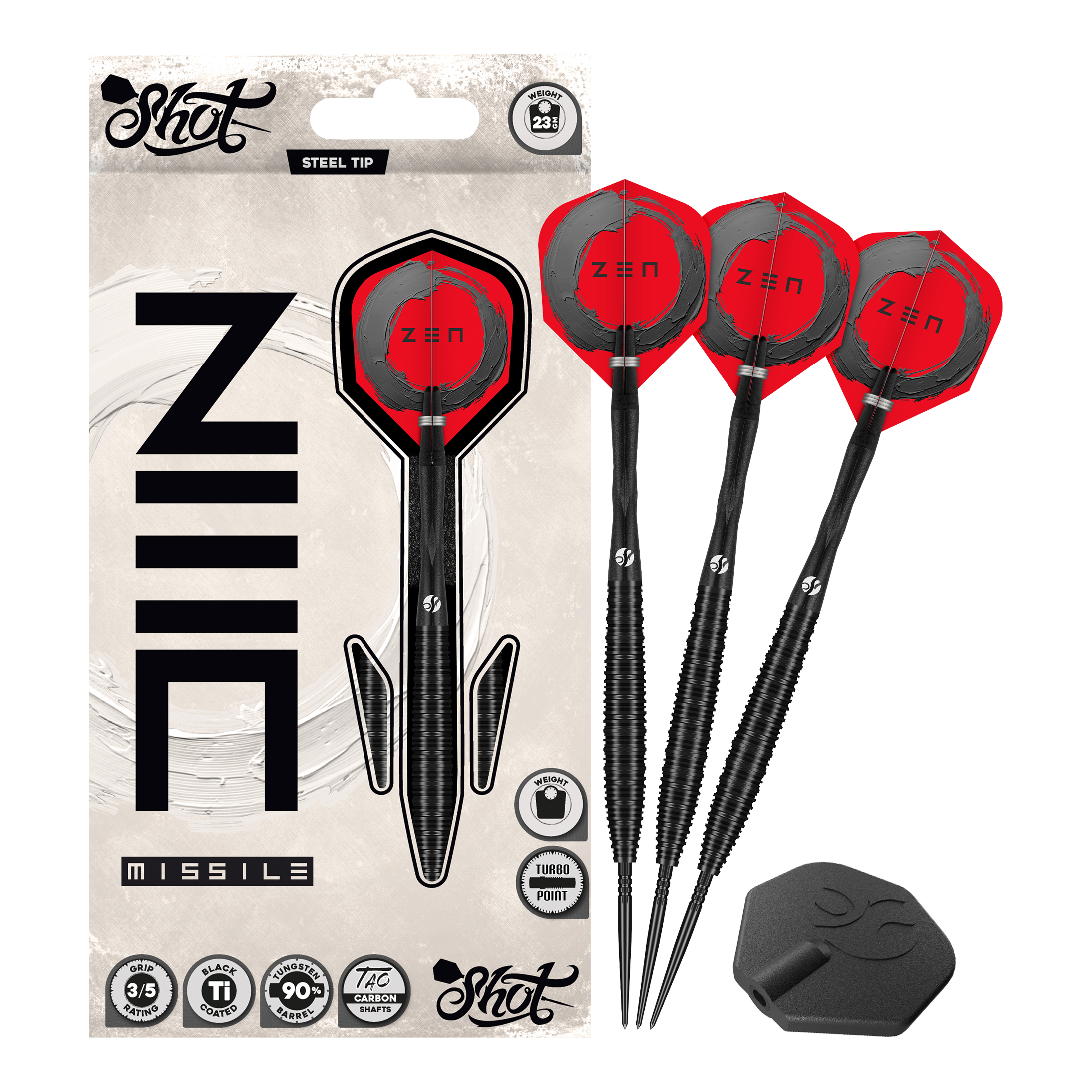 Dardi in acciaio Shot ZEN Missile Turbo Point - 23 g Dieses Bild zeigt Shot ZEN Missile Turbo Point Steeldarts - 23g als Gesamtansicht. Sie sind geeignet für das professionelle Dartspiel.