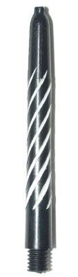 5965190e7e115c83 Dies ist ein schwarzer Nylon-Schaft für Darts mit weißen, spiralförmigen Linien. Das Produkt trägt den Namen "Spiroline Nylon Shafts (ohne Ring) Schwarz/Weiß".