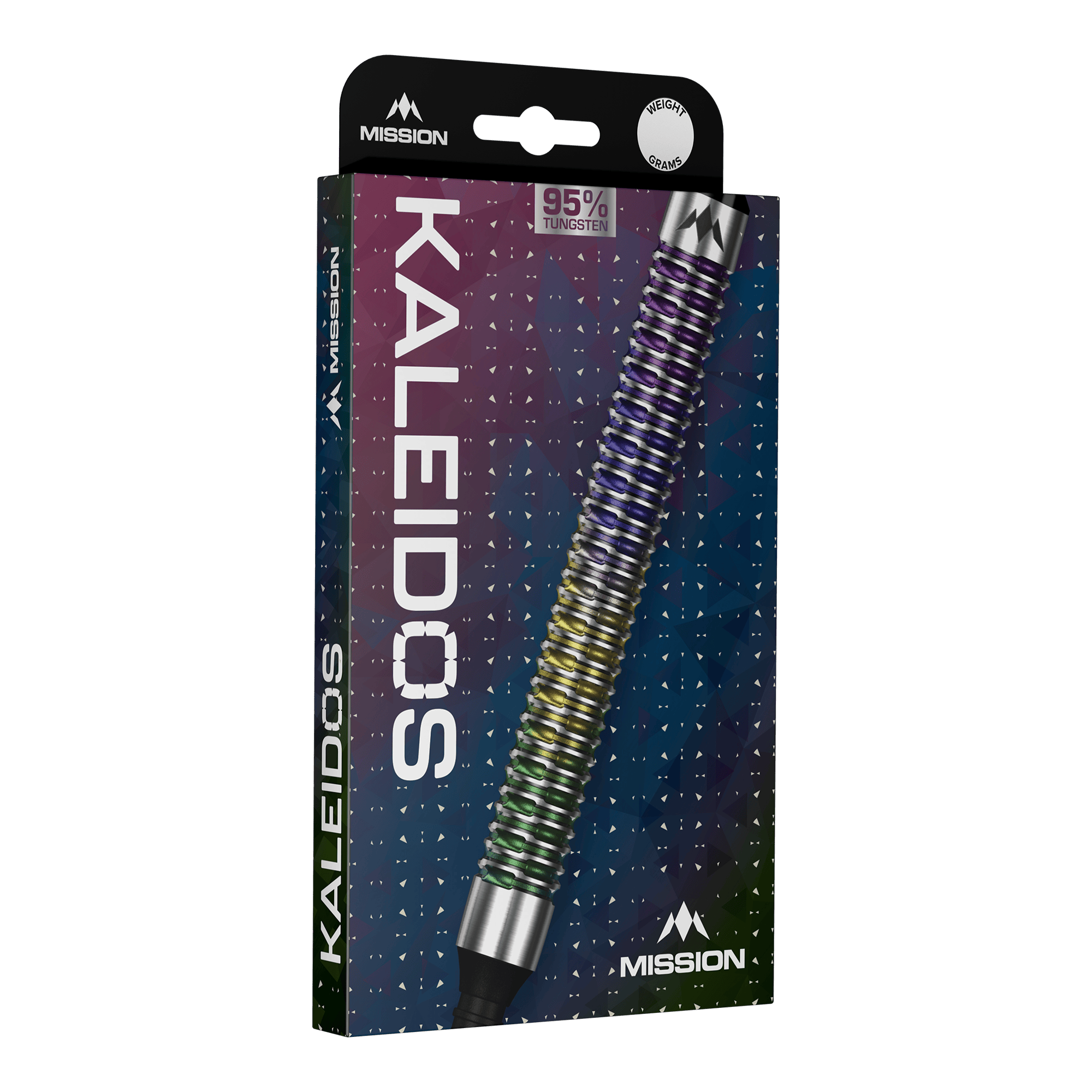 Freccette morbide Mission Kaleidos - 19 g Mission Kaleidos Softdarts - 19g sind auf diesem Bild abgebildet. Diese Darts bieten eine gute Kontrolle beim Werfen.