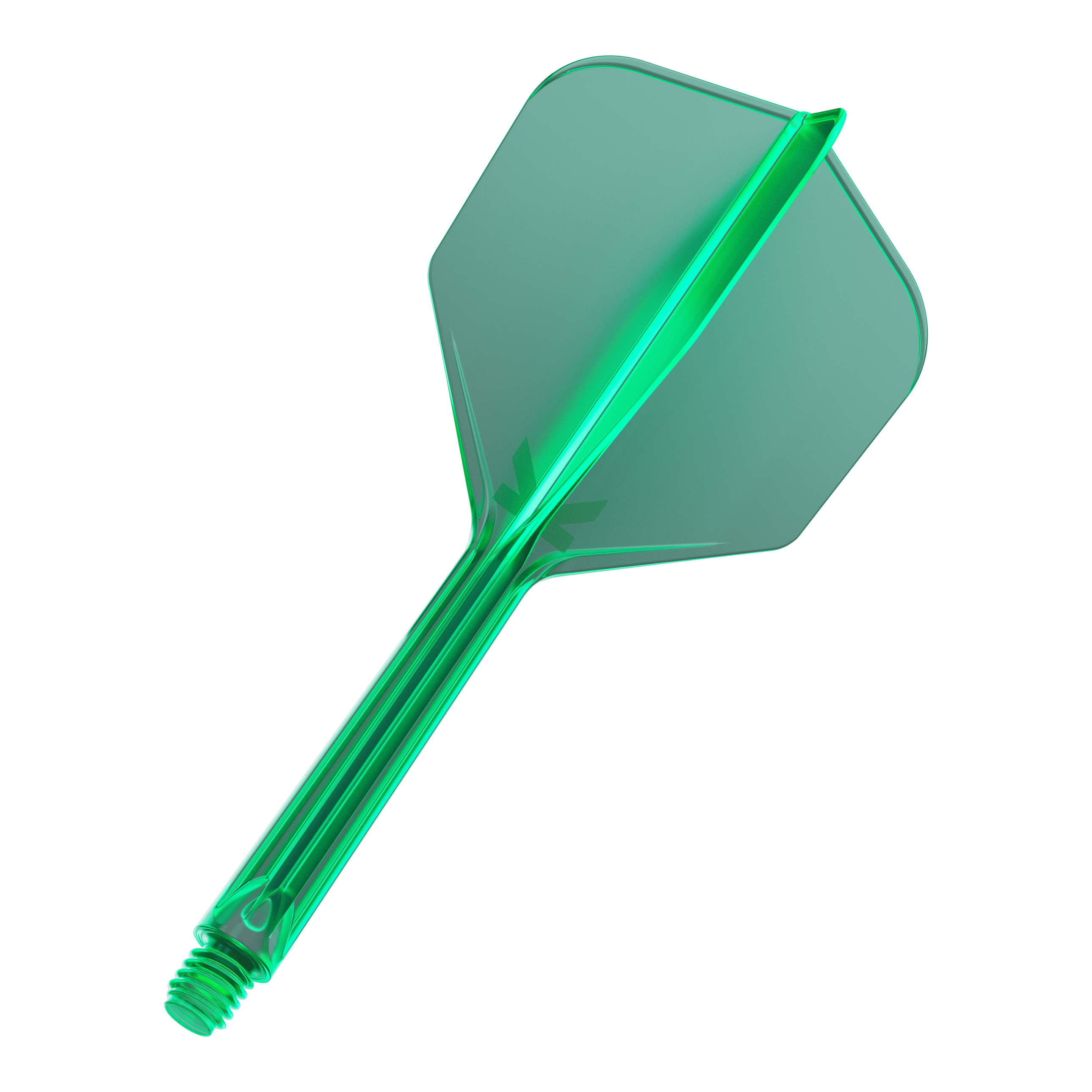 Sistema di volo Target K-Flex No6 - Verde Darts mit besonderer Flight-Länge sind zu sehen. Die Spitzen sind symmetrisch ausgerichtet.