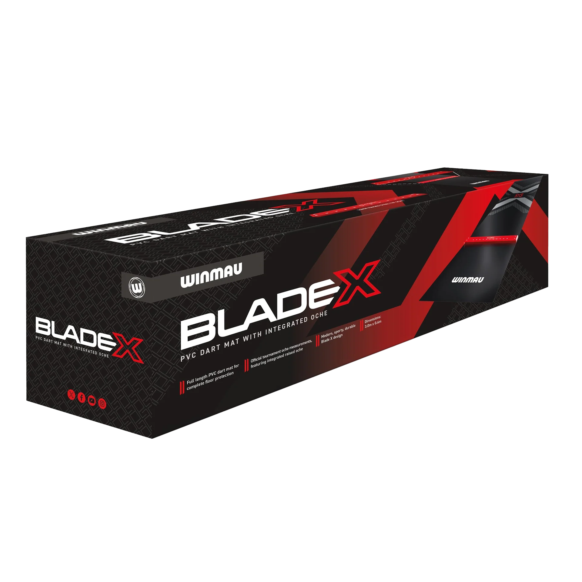 Tappetino per freccette Winmau Blade X in PVC Dieses Bild präsentiert die Winmau Blade X PVC Dartmatte. Sie bietet festen Halt und verhindert Schäden am Boden beim Dartspielen.