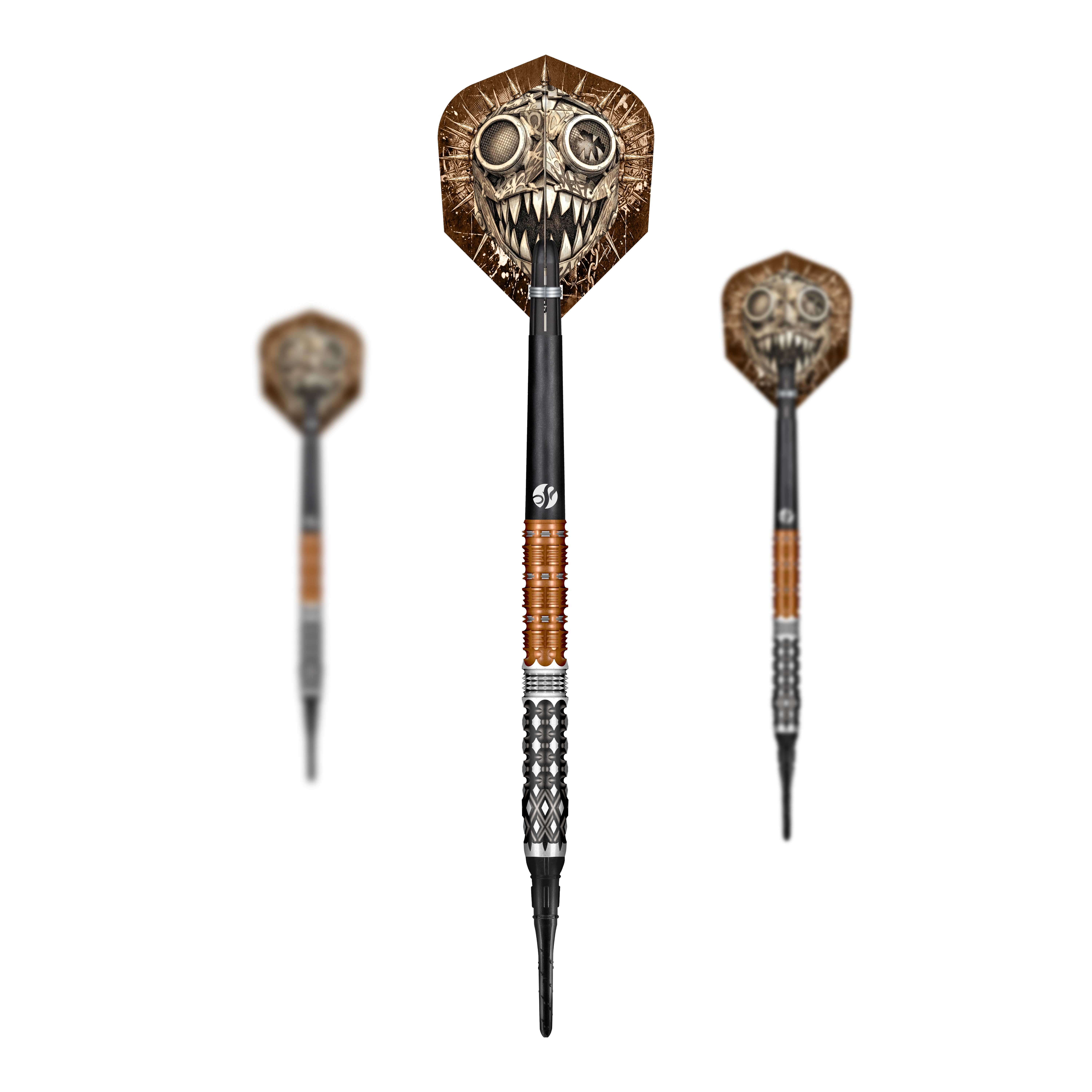 Freccette morbide Shot Gnarly Gnasha - 20 g Zu sehen ist ein Set der Shot Gnarly Gnasha Softdarts - 20g. Die Abbildung zeigt die Zusammensetzung des Dart-Sets.