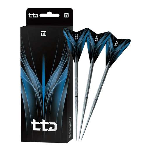 Caliburn TTD Complete Titanium T1 Silver Steeldarts - 5 g Das Bild zeigt die Caliburn TTD Complete Titanium T1 Silver Steeldarts - 5g. Es handelt sich um hochwertige silberne Steeldarts aus Titan.
