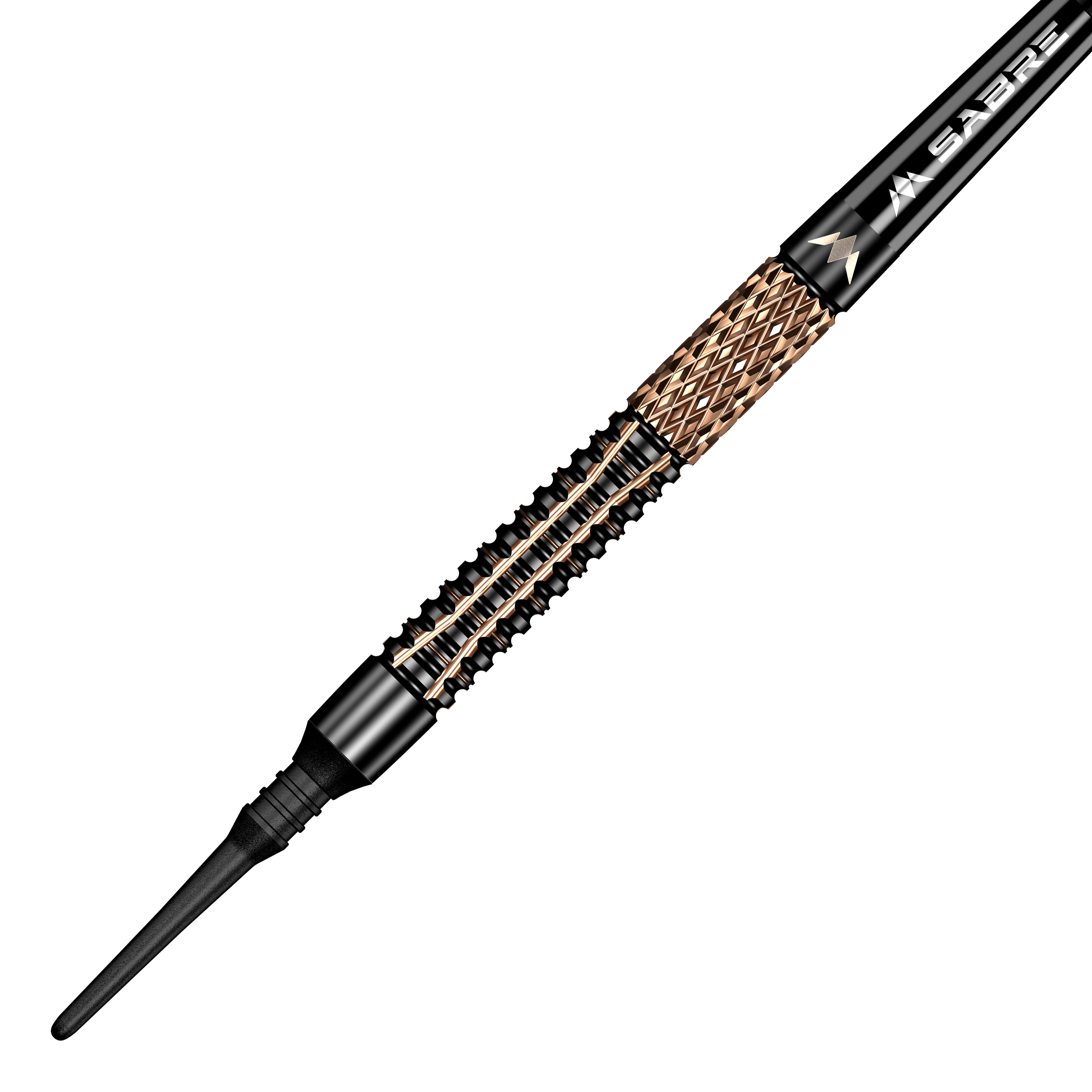 Freccette morbide Mission Horus - 19 g Das Bild zeigt einen Mission Horus Softdart mit einem Gewicht von 19 Gramm. Der Dart hat ein elegantes Design mit goldfarbenen und schwarzen Elementen.