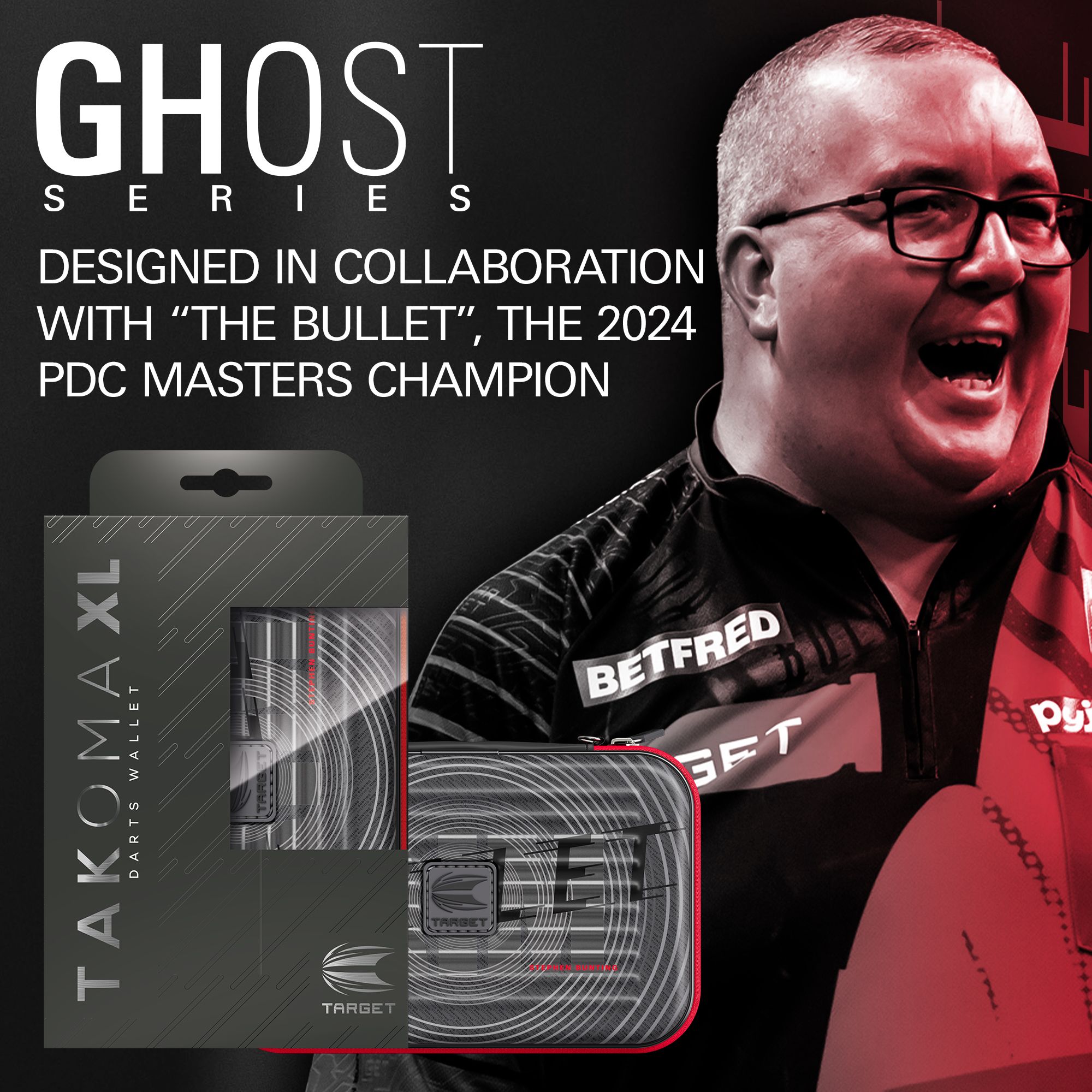 Custodia per freccette Stephen Bunting della serie Ghost Takoma XL Zu sehen ist das Takoma XL Ghost Series Stephen Bunting Dartcase. Die Darttasche bietet Schutz und Stil für Dartzubehör von Stephen Bunting.
