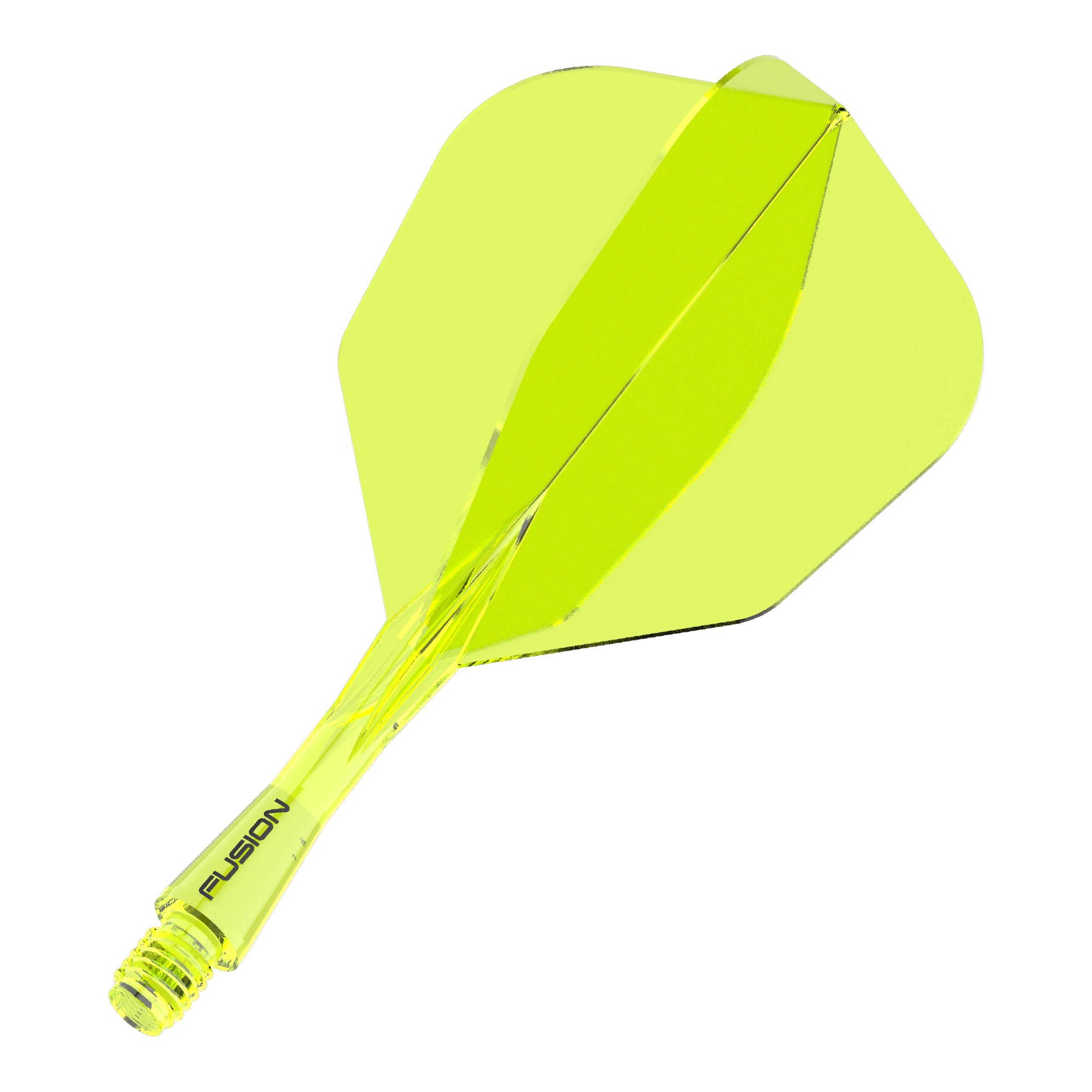 Sistema di alberi di volo a fusione Winmau n. 6 giallo neon Das Bild zeigt ein neon-gelbes Dartflight- und Shafts-System. Auf dem Schaft steht das Wort "FUSION".
