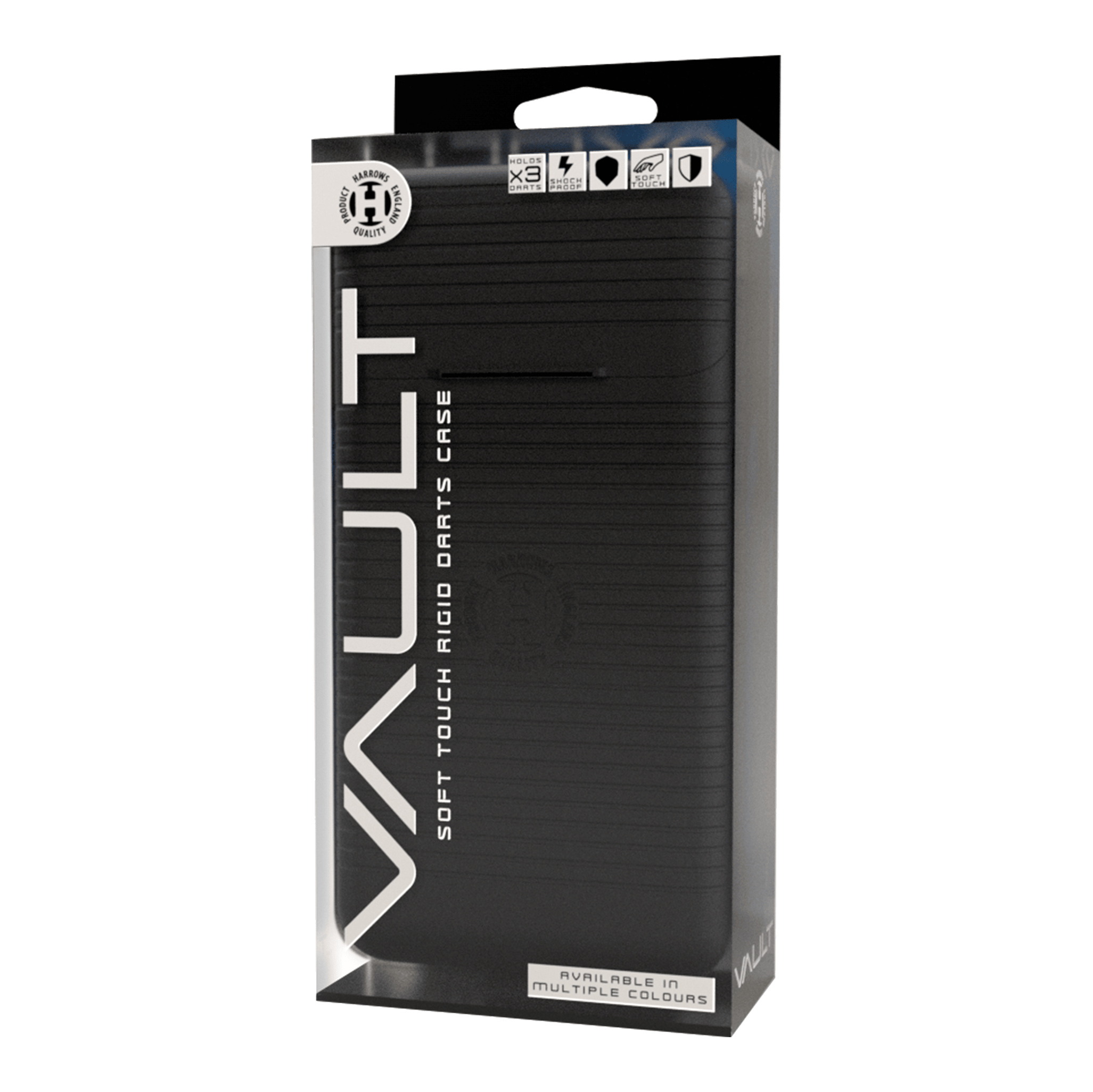 Custodia per freccette Harrows Vault Zu sehen ist das Harrows Vault Dartcase. Es handelt sich um ein robustes Etui zur sicheren Aufbewahrung von Darts.